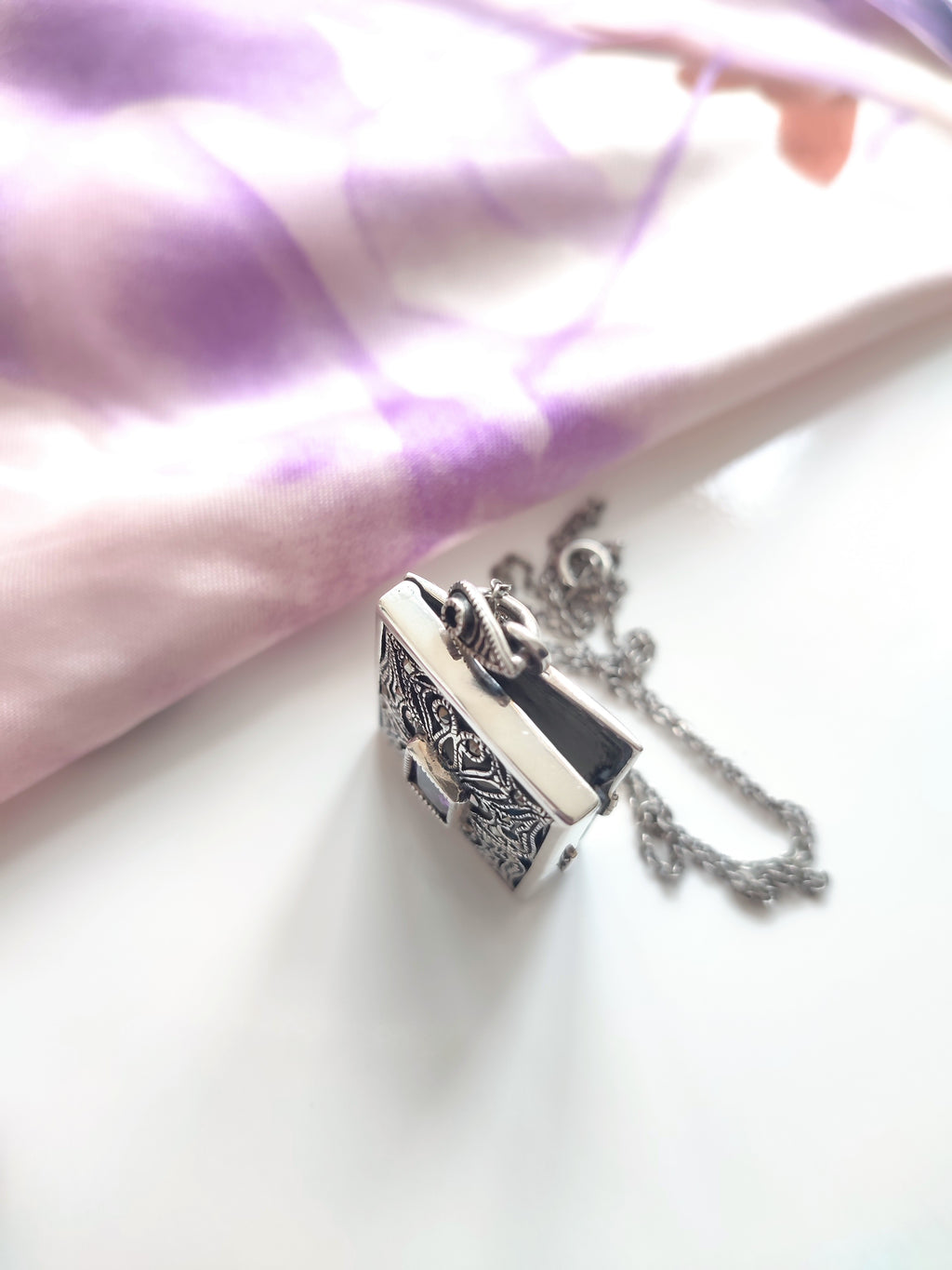 Vintage silver photo locket with Amethyst stone