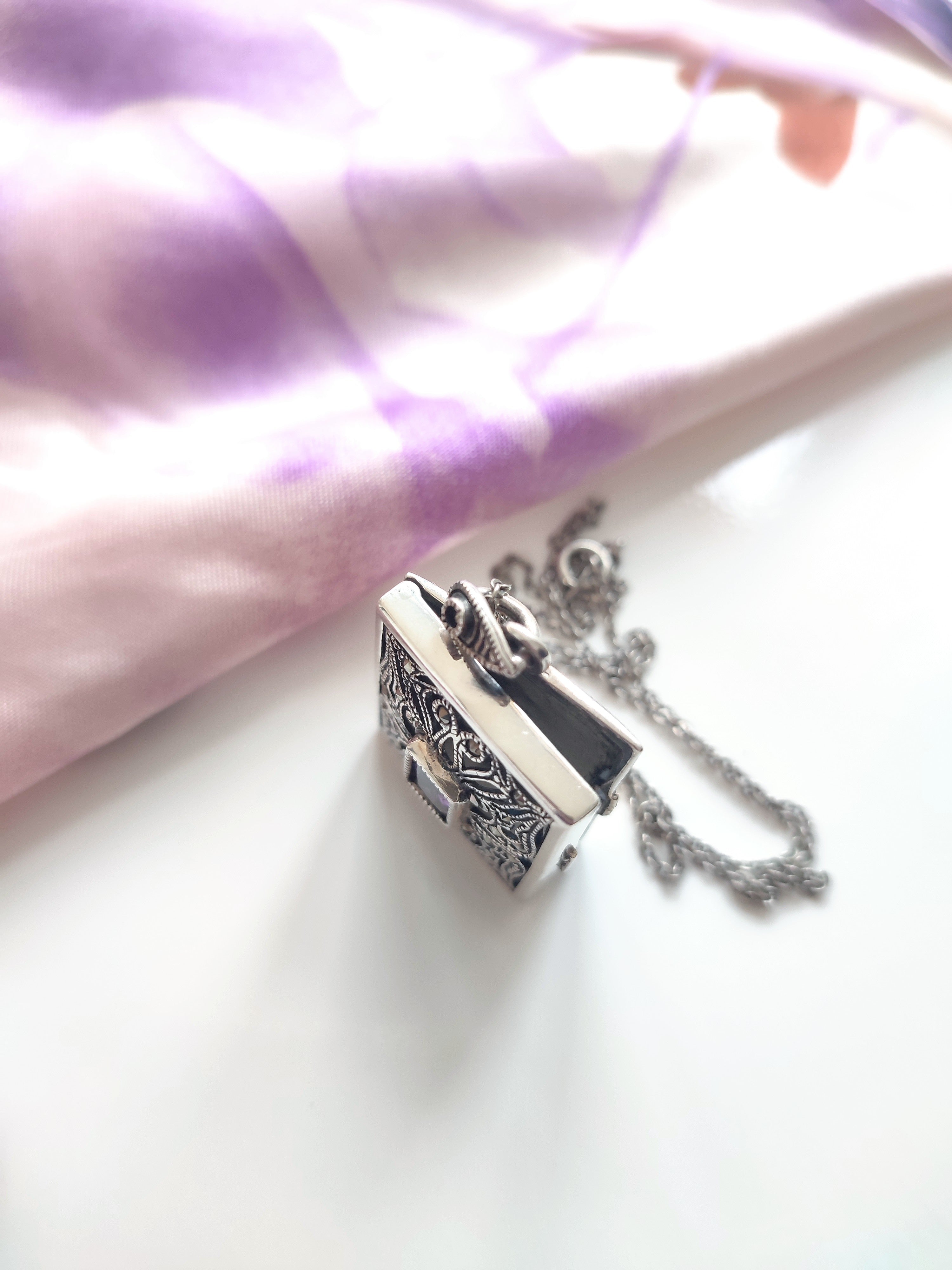 Vintage silver photo locket with Amethyst stone