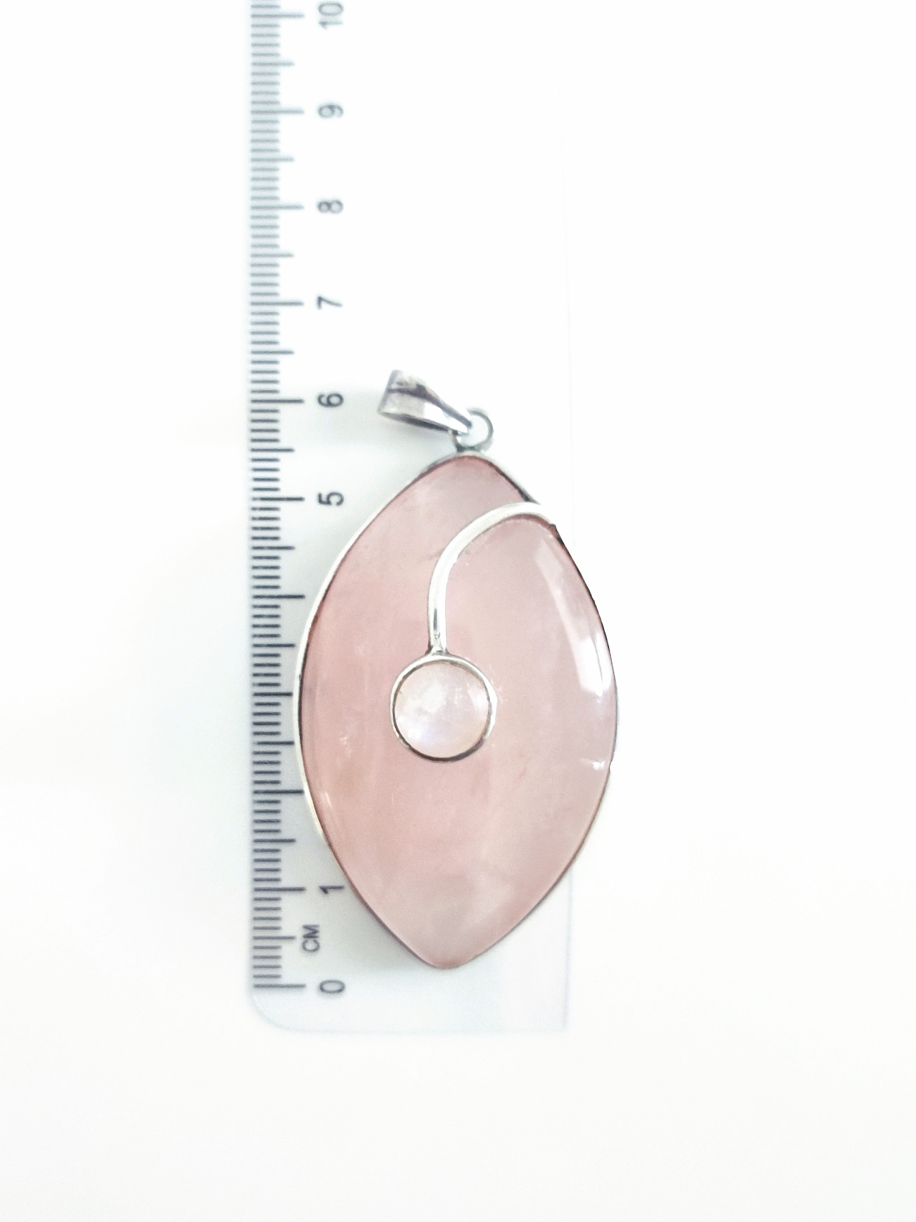Large Natural Rose quartz silver pendant