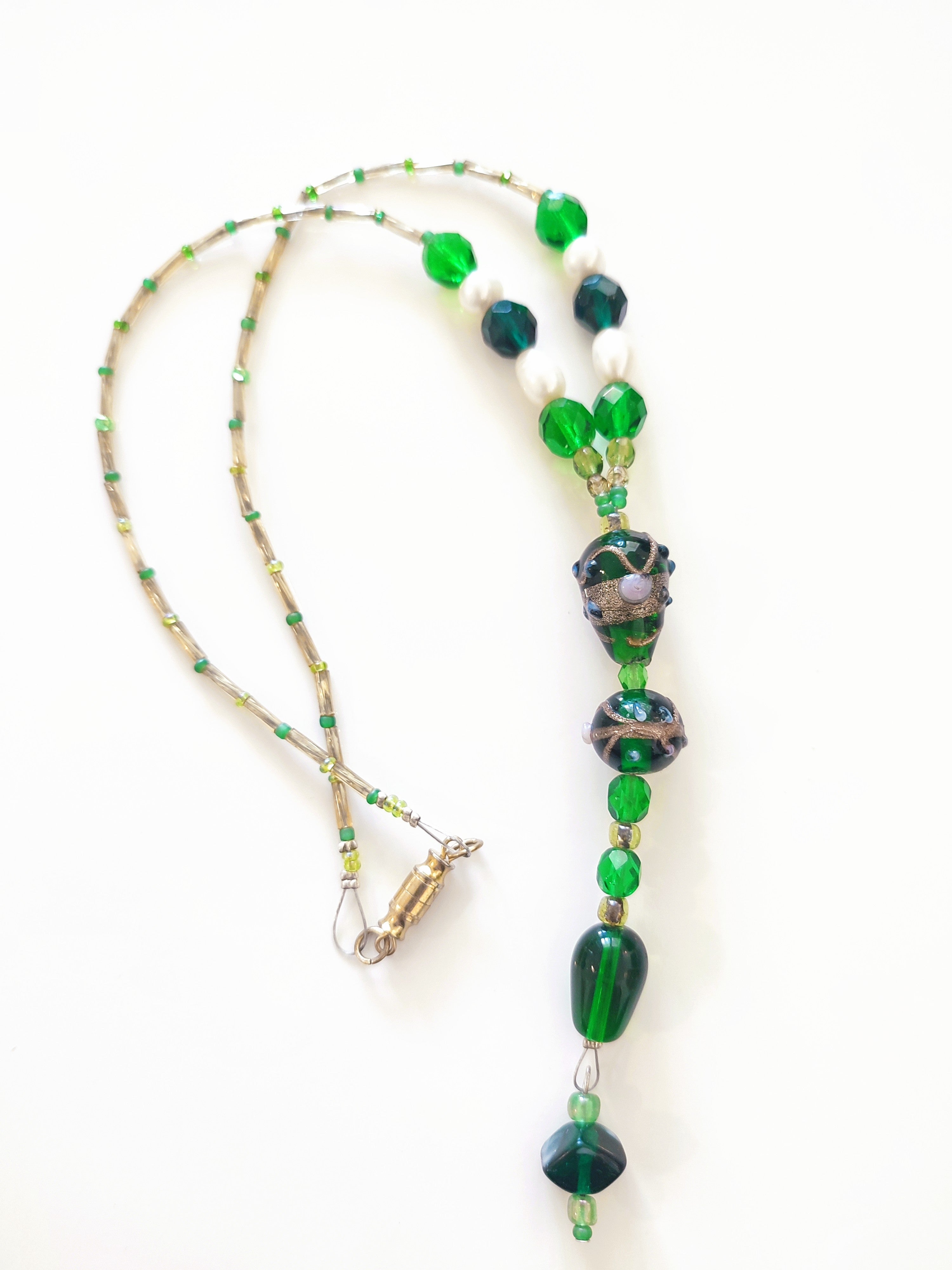 Lampwork uranium glass bead necklace