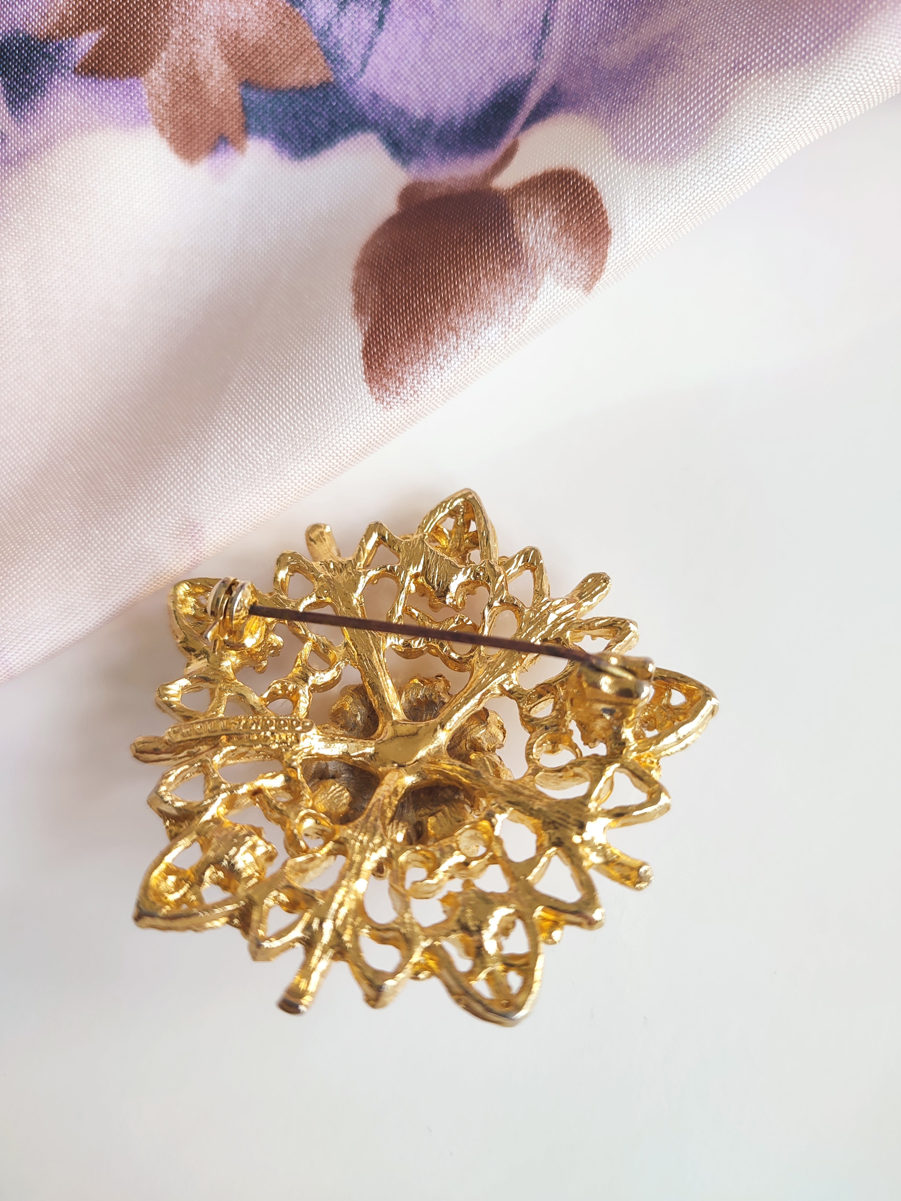 Vintage Hollywood Pink Rhinestone Sunburst Brooch