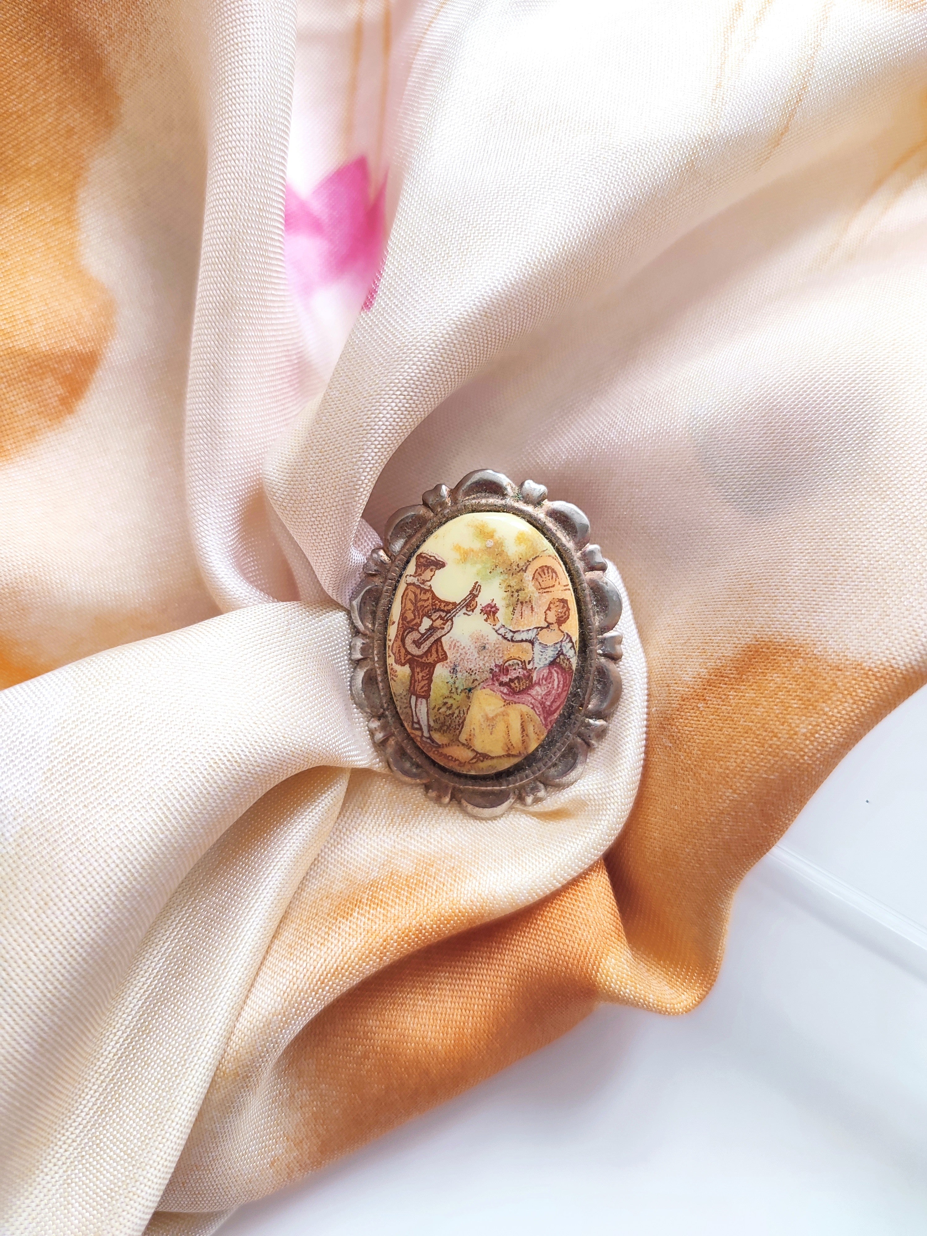 Vintage Limoges style porcelain scarf clip