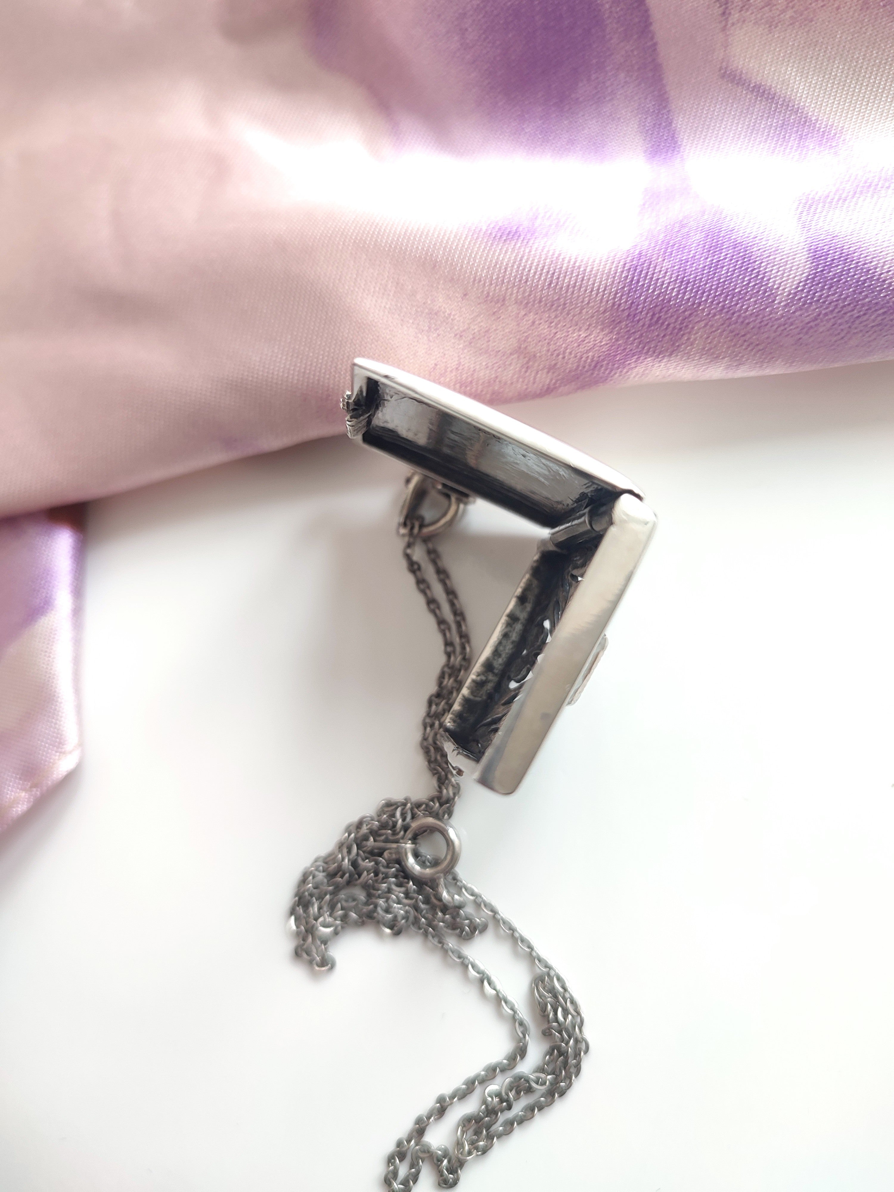 Vintage silver photo locket with Amethyst stone