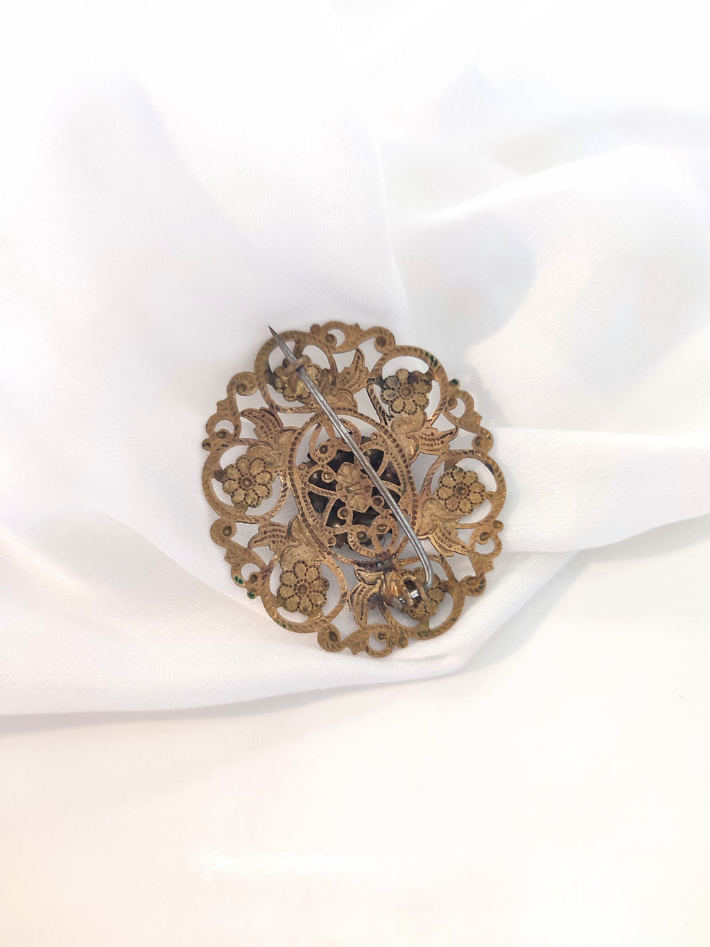Vintage 1930s Czech Brass Filigree Flower Brooch
