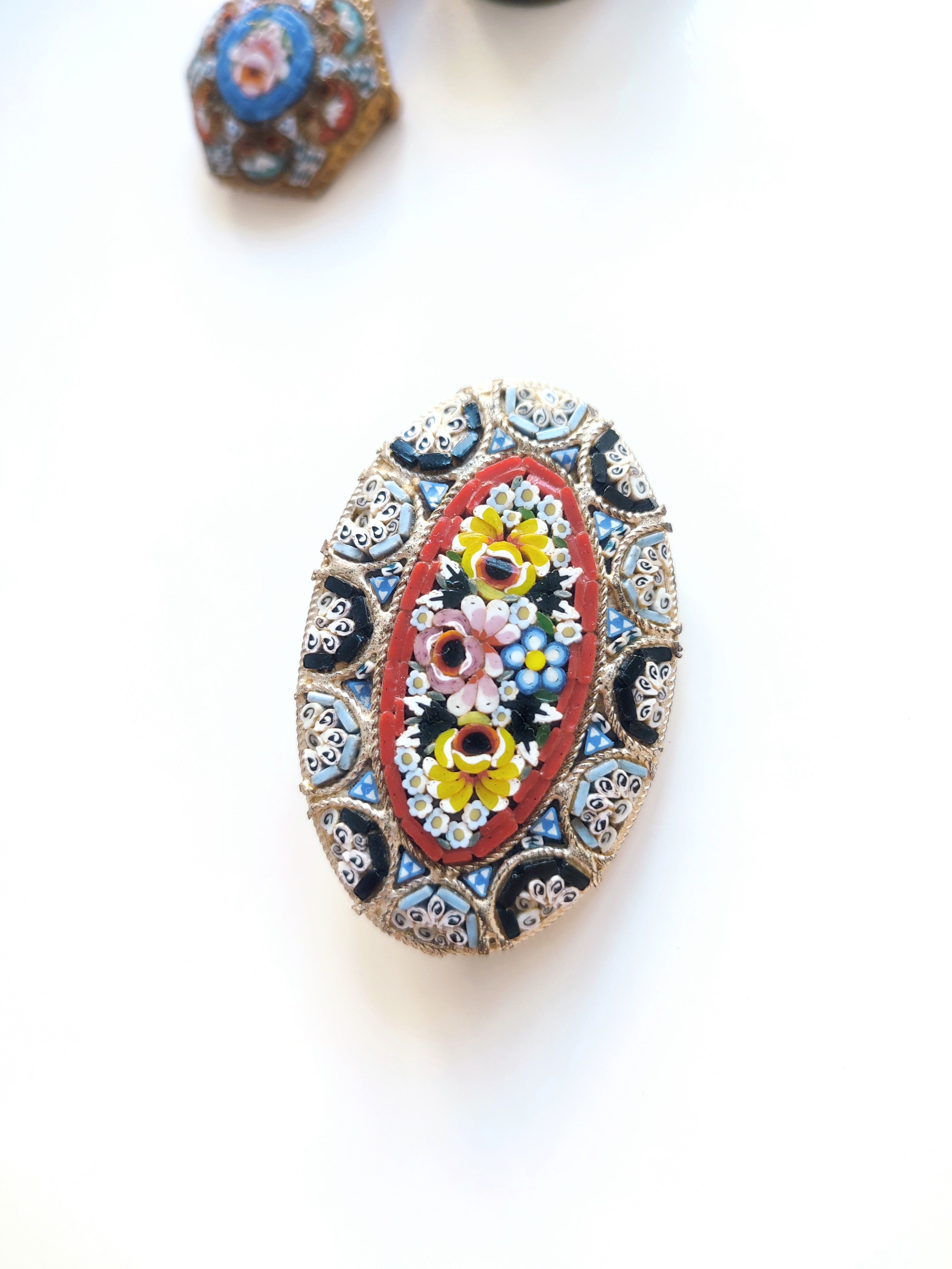 Large micro mosaic vintage brooch