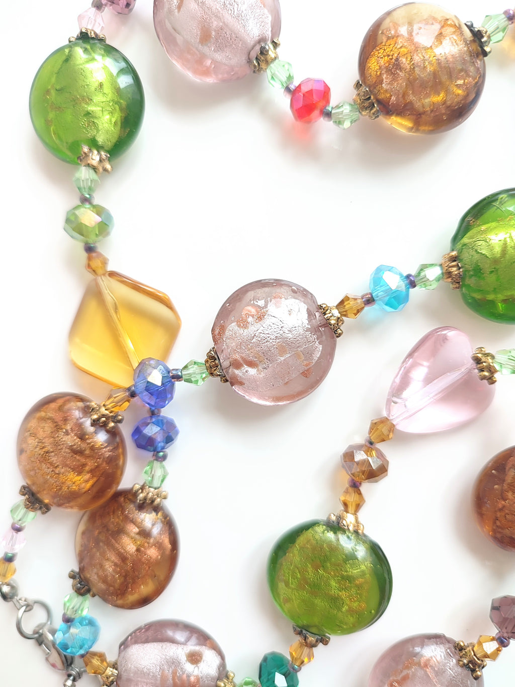 Colourful glass bead necklace gold Foil