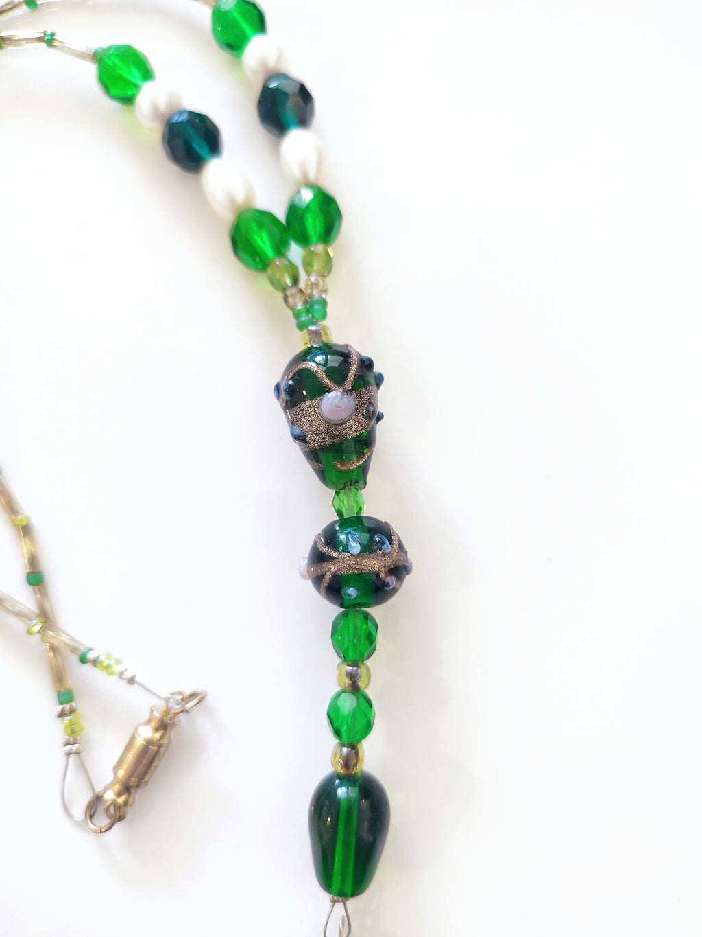 Lampwork uranium glass bead necklace