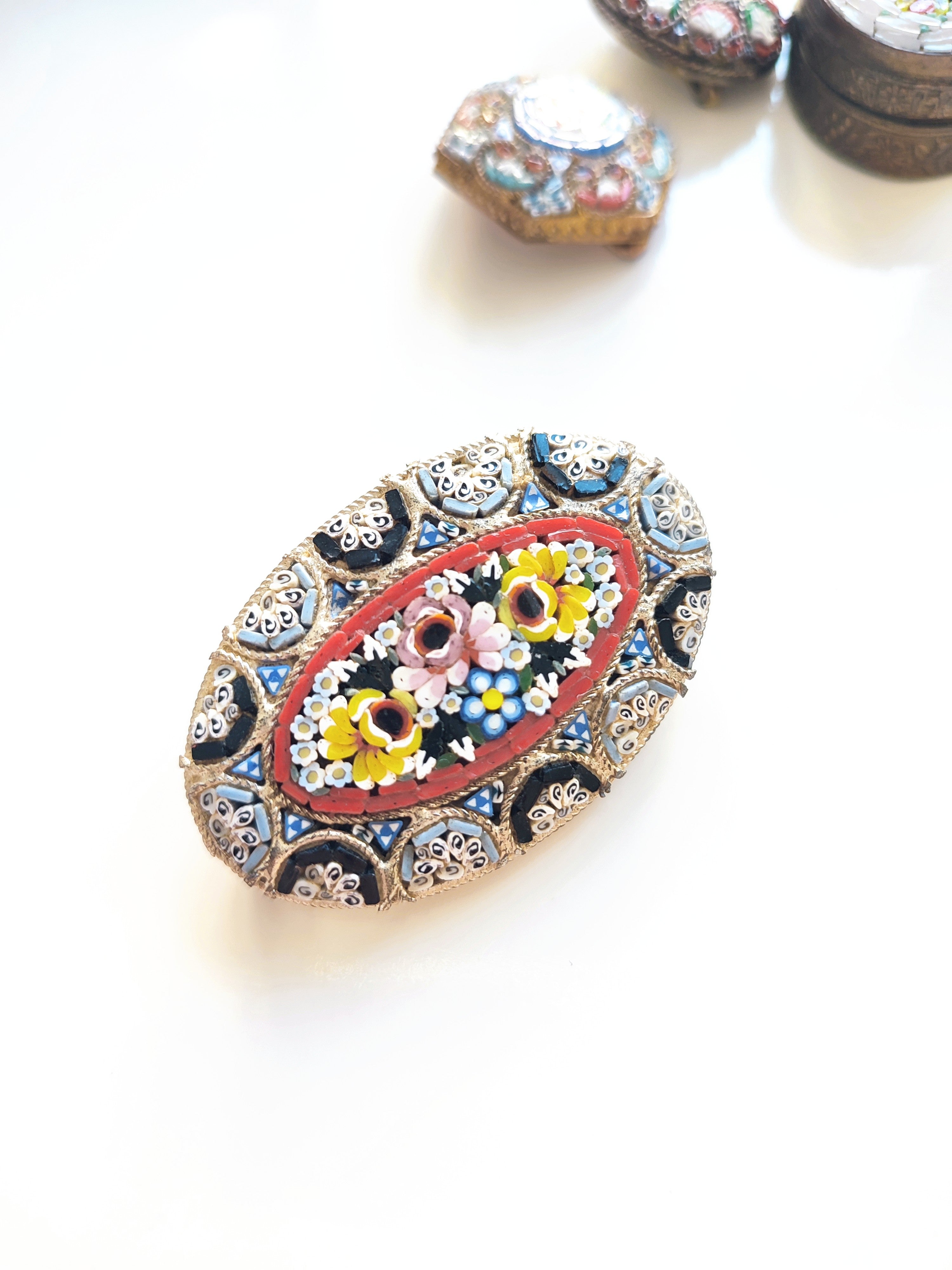 Large micro mosaic vintage brooch