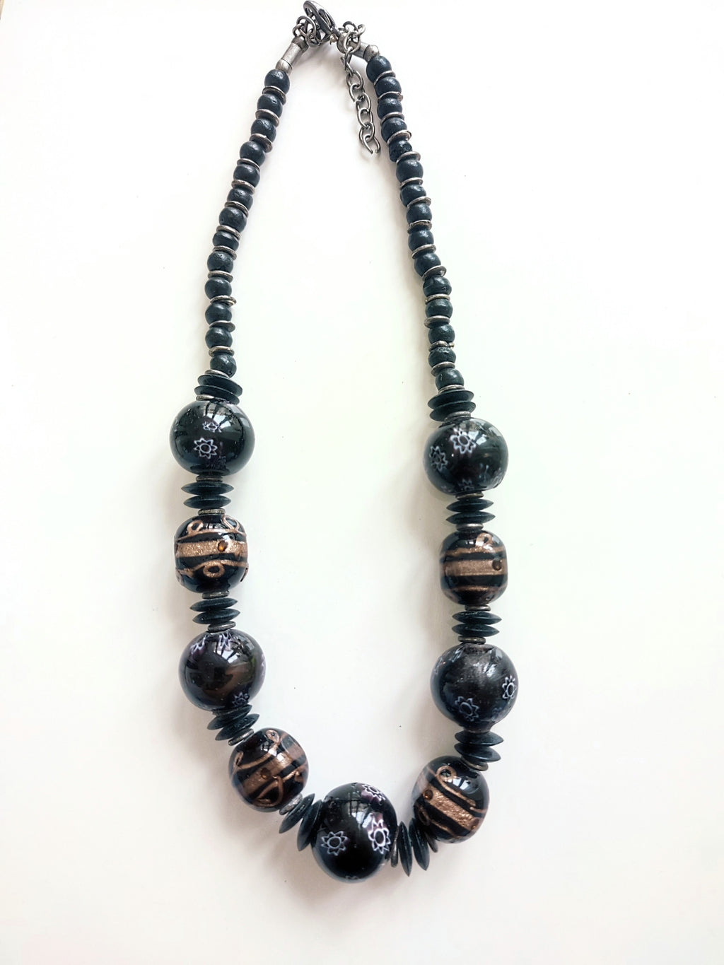 Black and copper handmade glass bead necklace