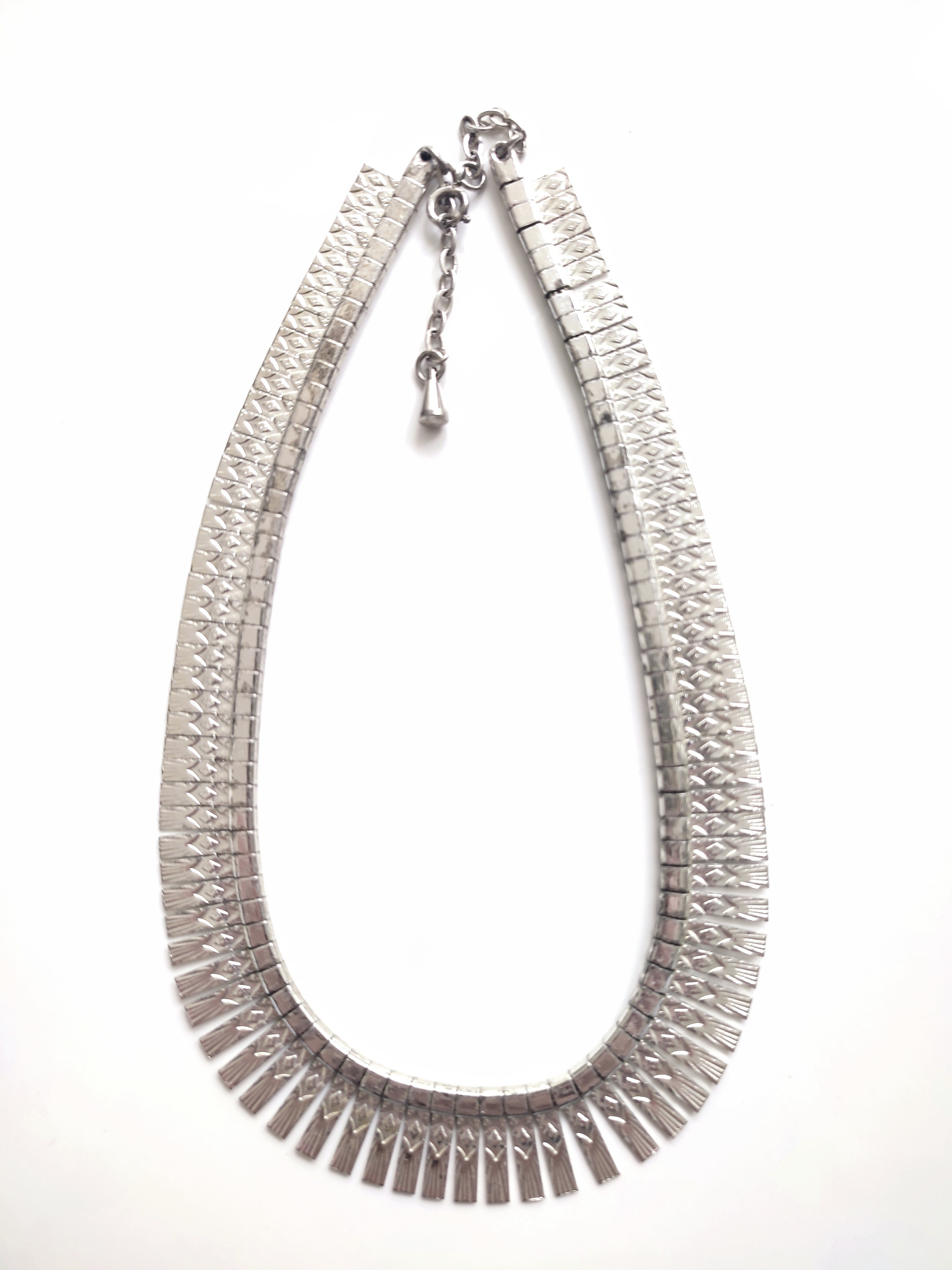 Vintage Cleopatra choker panel necklace silver plated metal