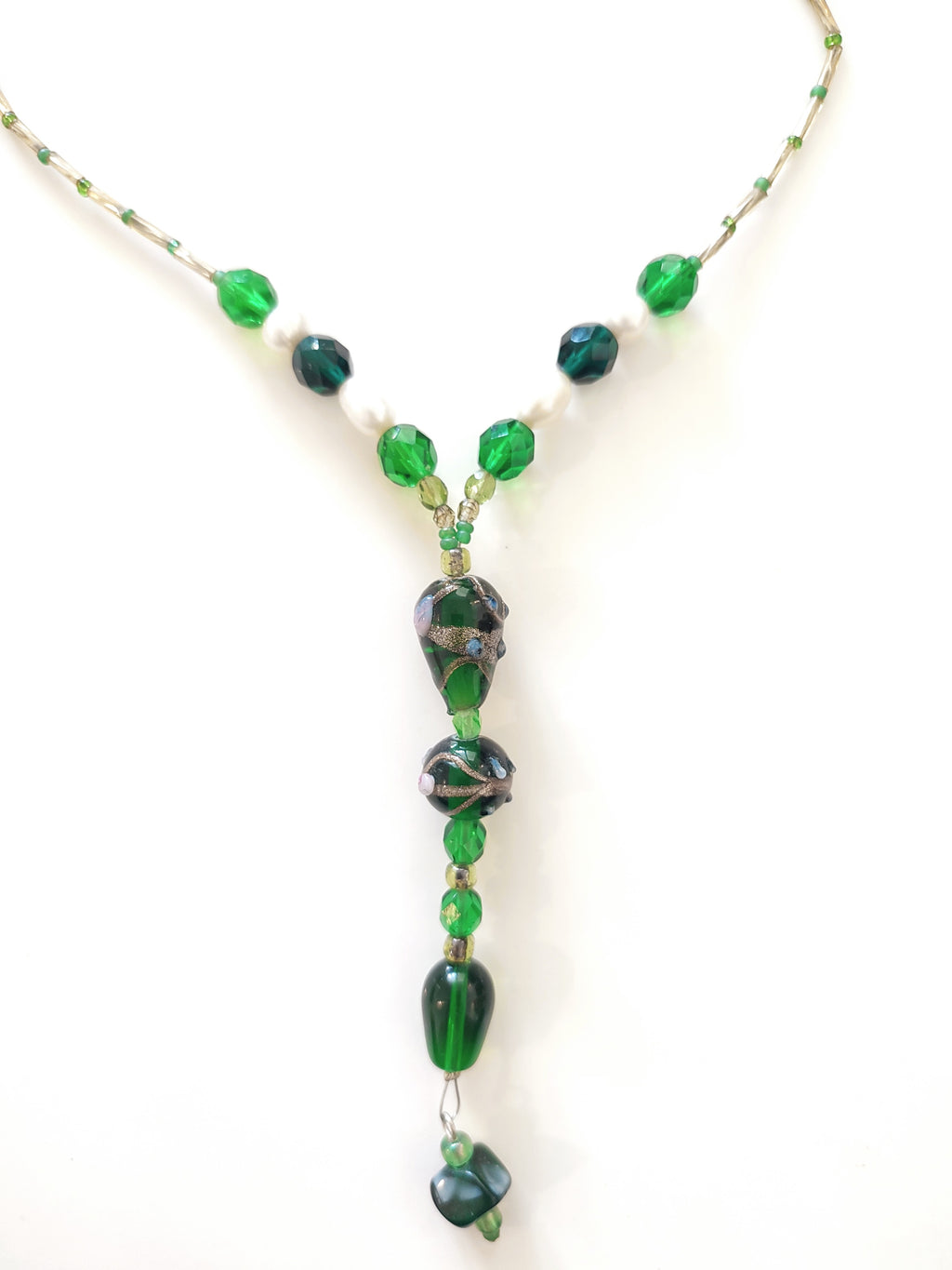 Lampwork uranium glass bead necklace