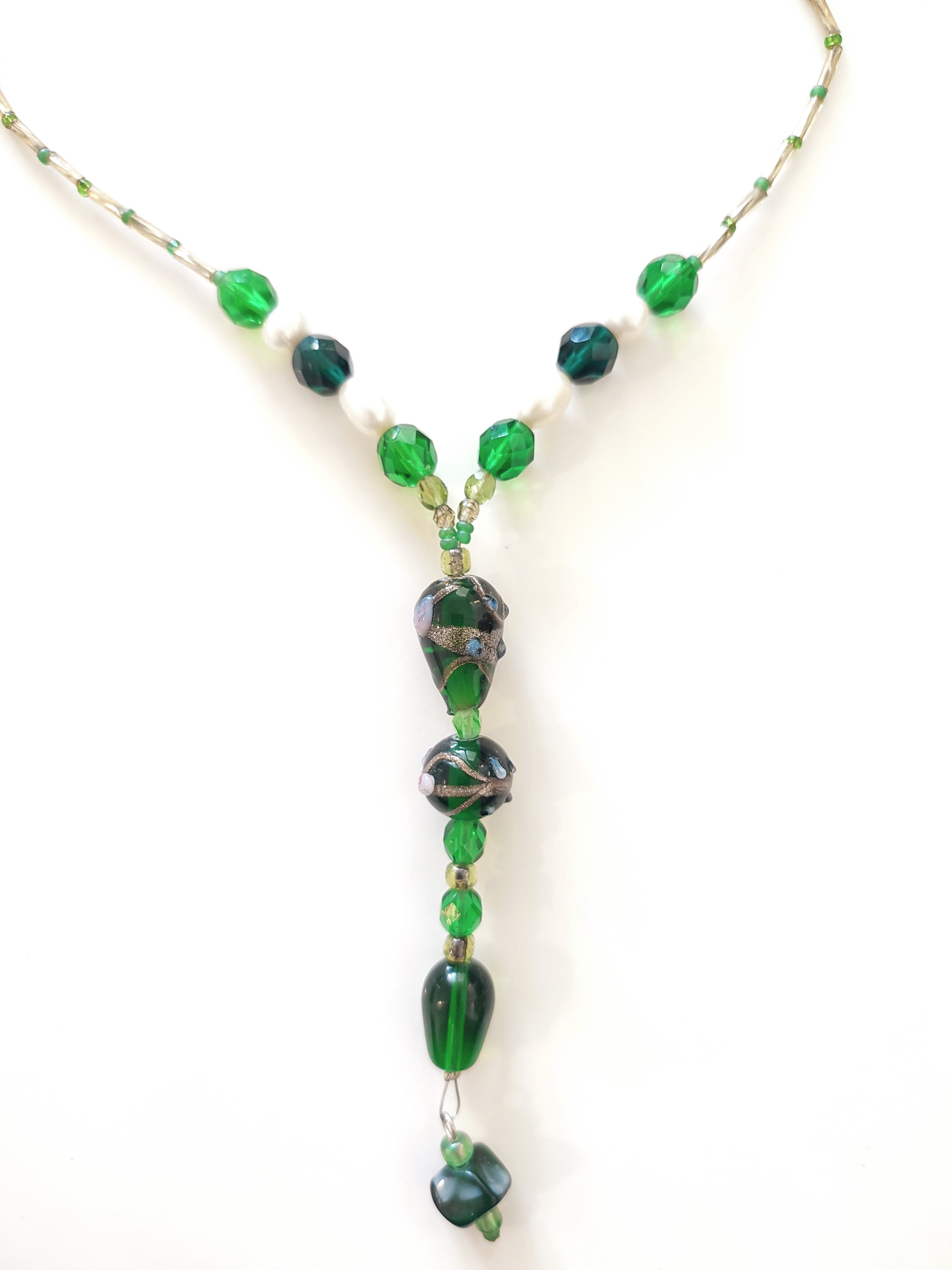 Lampwork uranium glass bead necklace