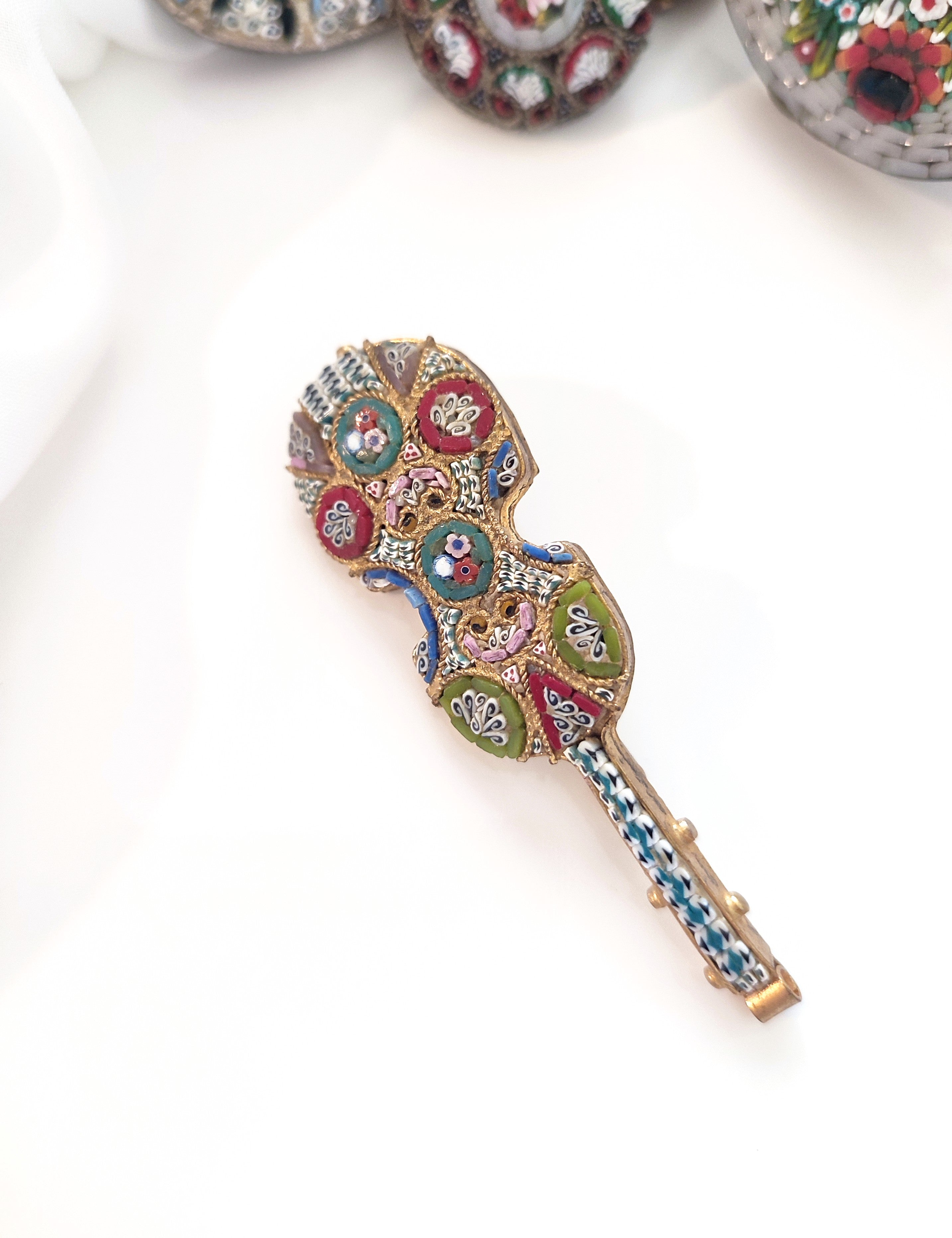 Micro mosaic millefiori vintage guitar brooch Italy
