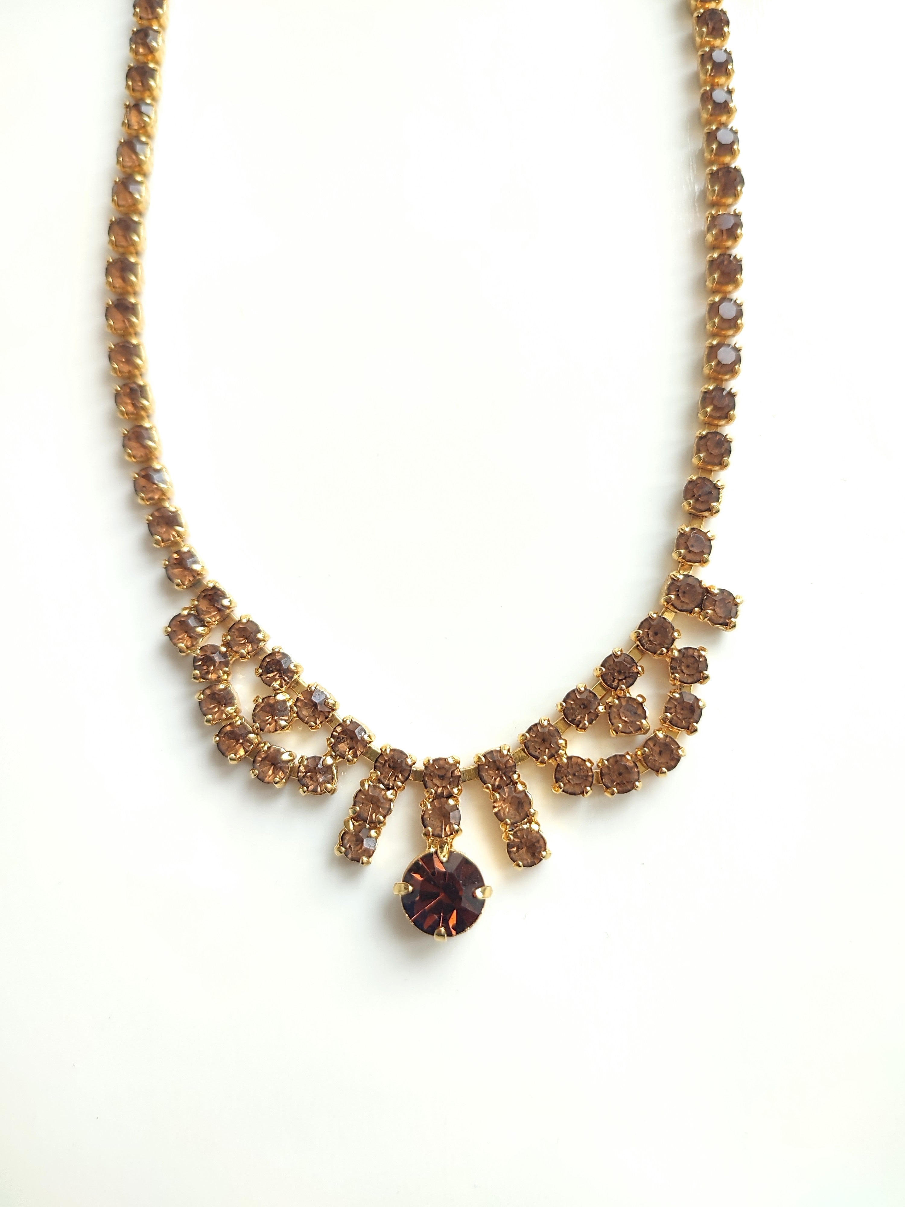Vintage 1950s Smoky Topaz Rhinestone Necklace