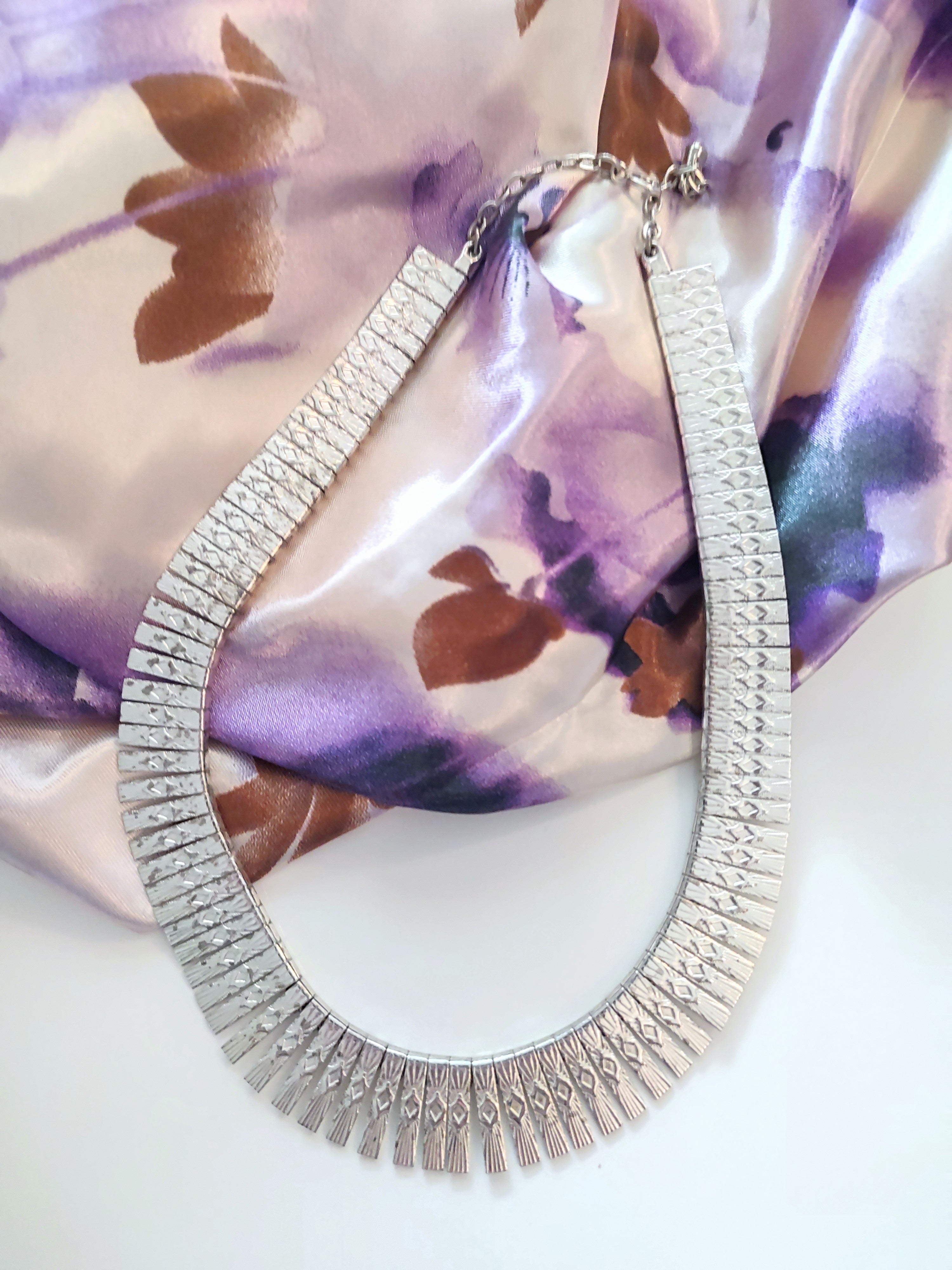 Vintage Cleopatra choker panel necklace silver plated metal