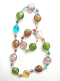 Colourful glass bead necklace gold Foil