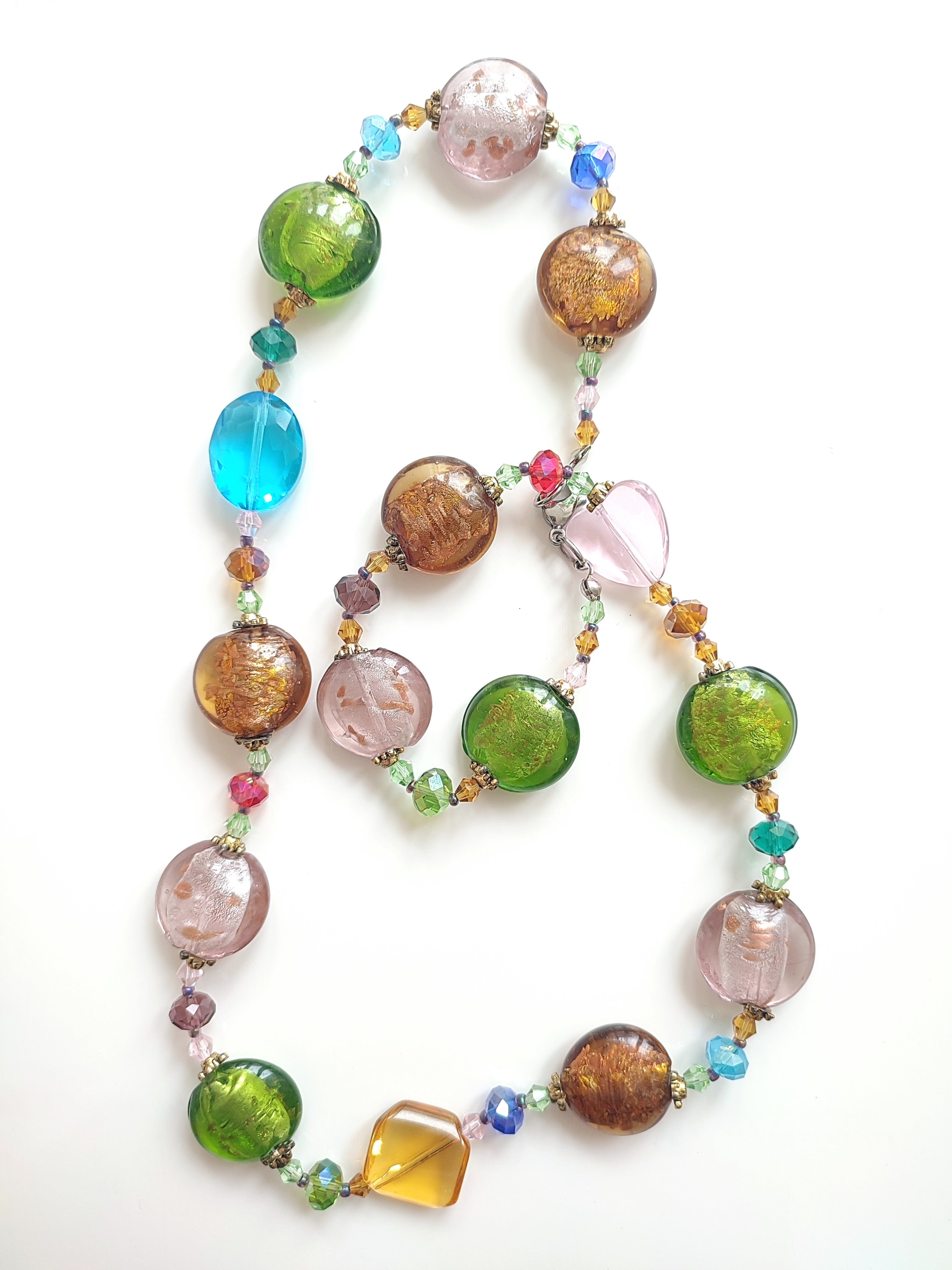 Colourful glass bead necklace gold Foil