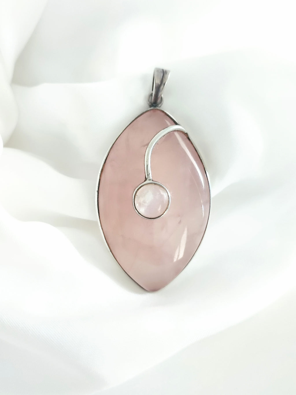 Large Natural Rose quartz silver pendant
