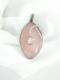 Large Natural Rose quartz silver pendant