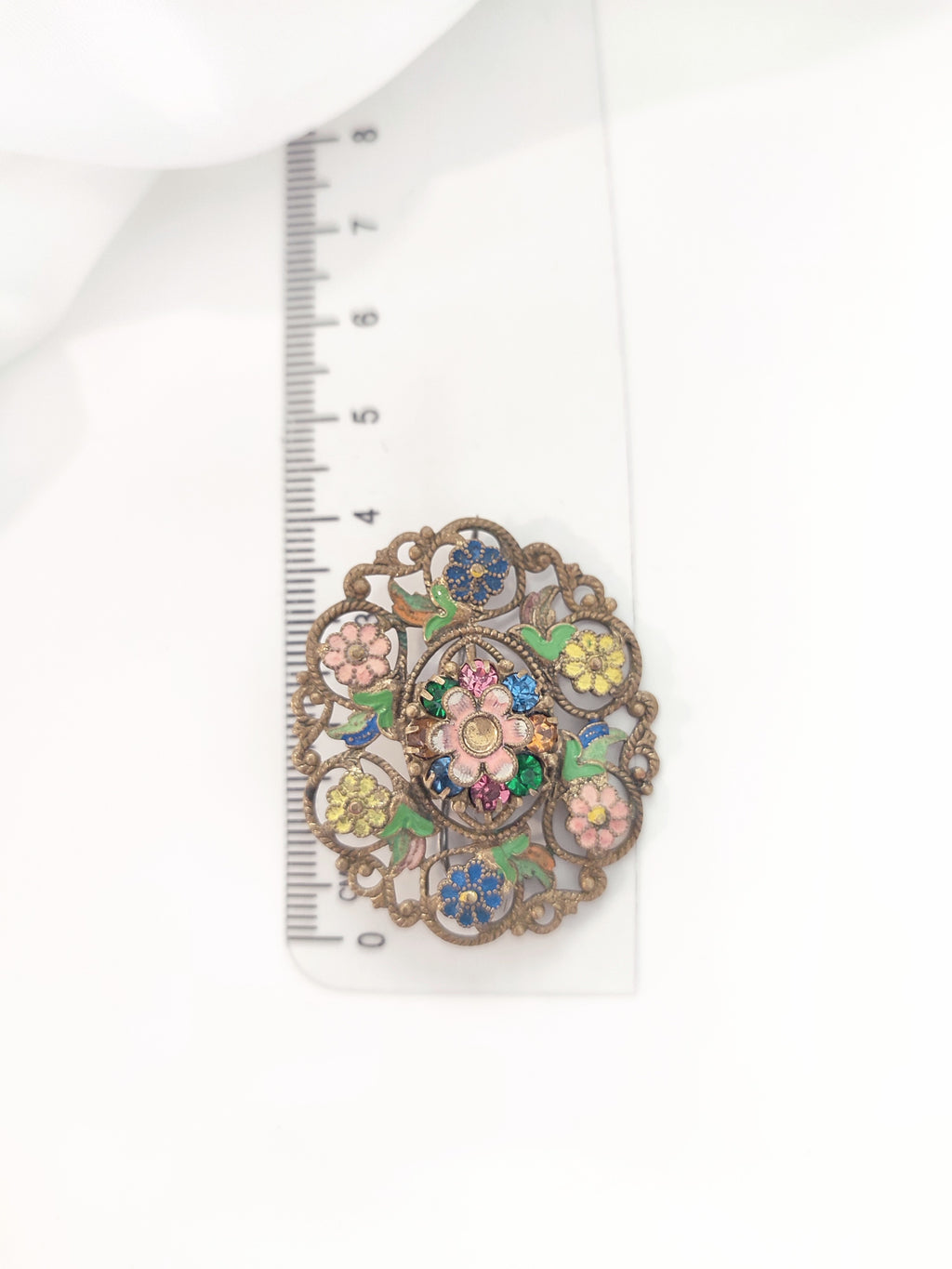 Vintage 1930s Czech Brass Filigree Flower Brooch