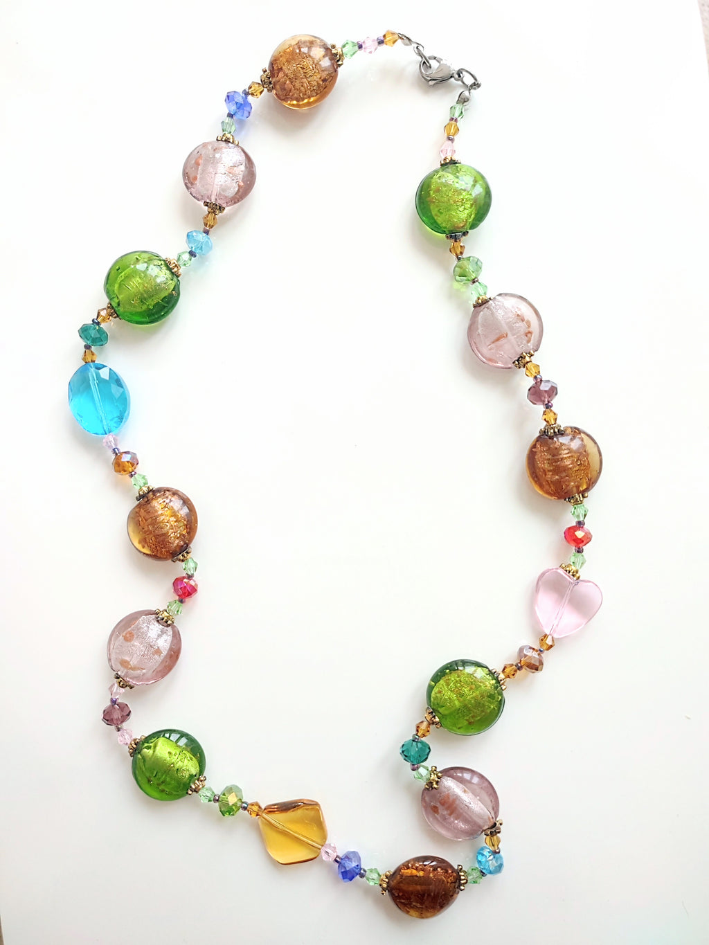 Colourful glass bead necklace gold Foil