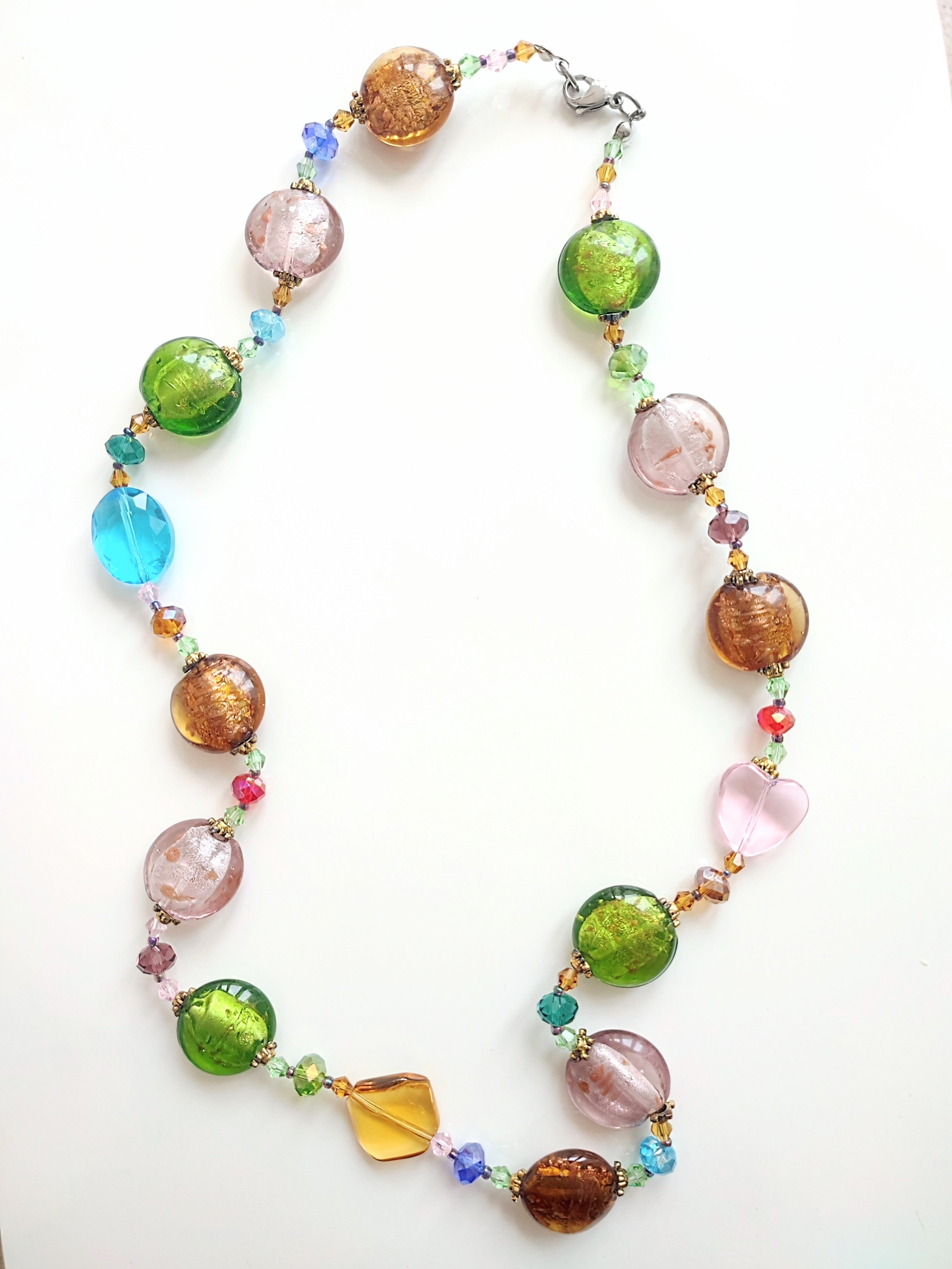 Colourful glass bead necklace gold Foil