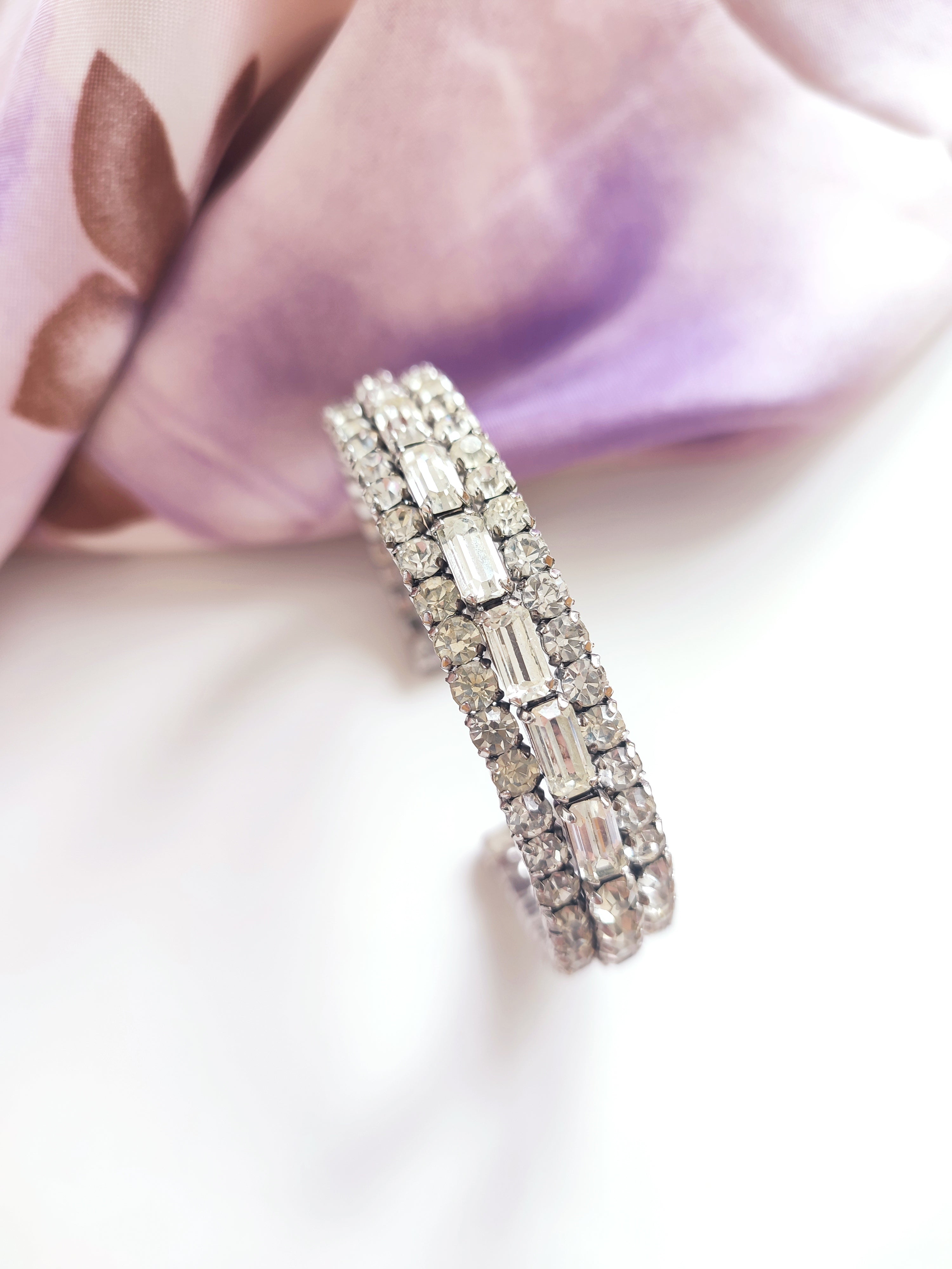 Vintage crystal cuff bracelet - sparkly rhinestone bracelet 1970