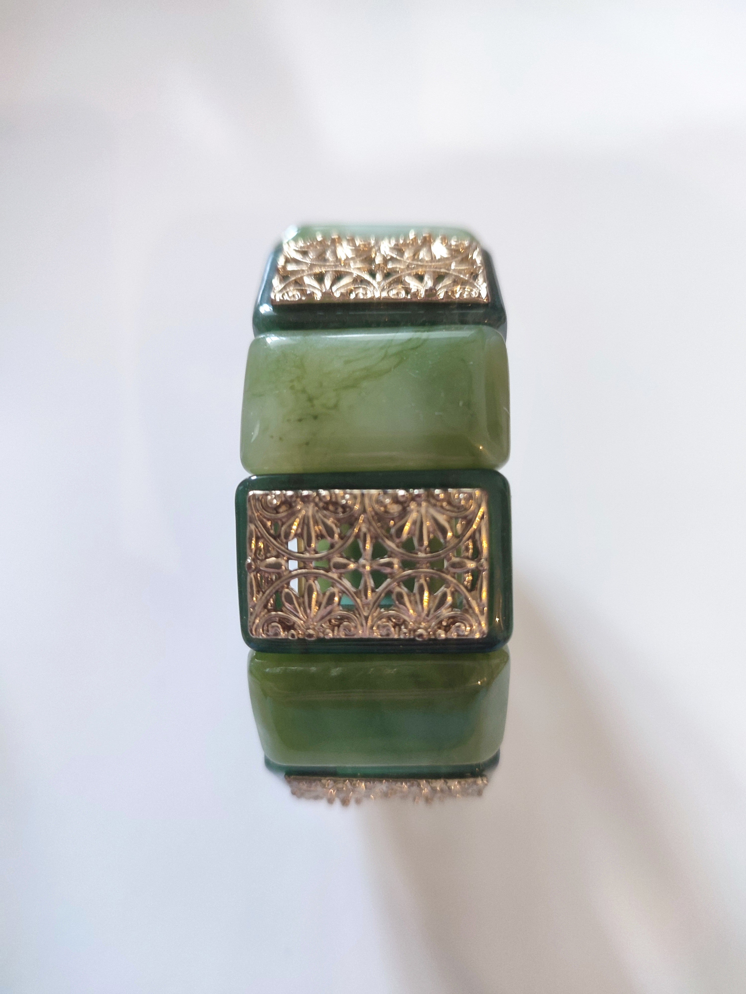 Vintage 1960 bracelet Faux Jade & Gold Filigree