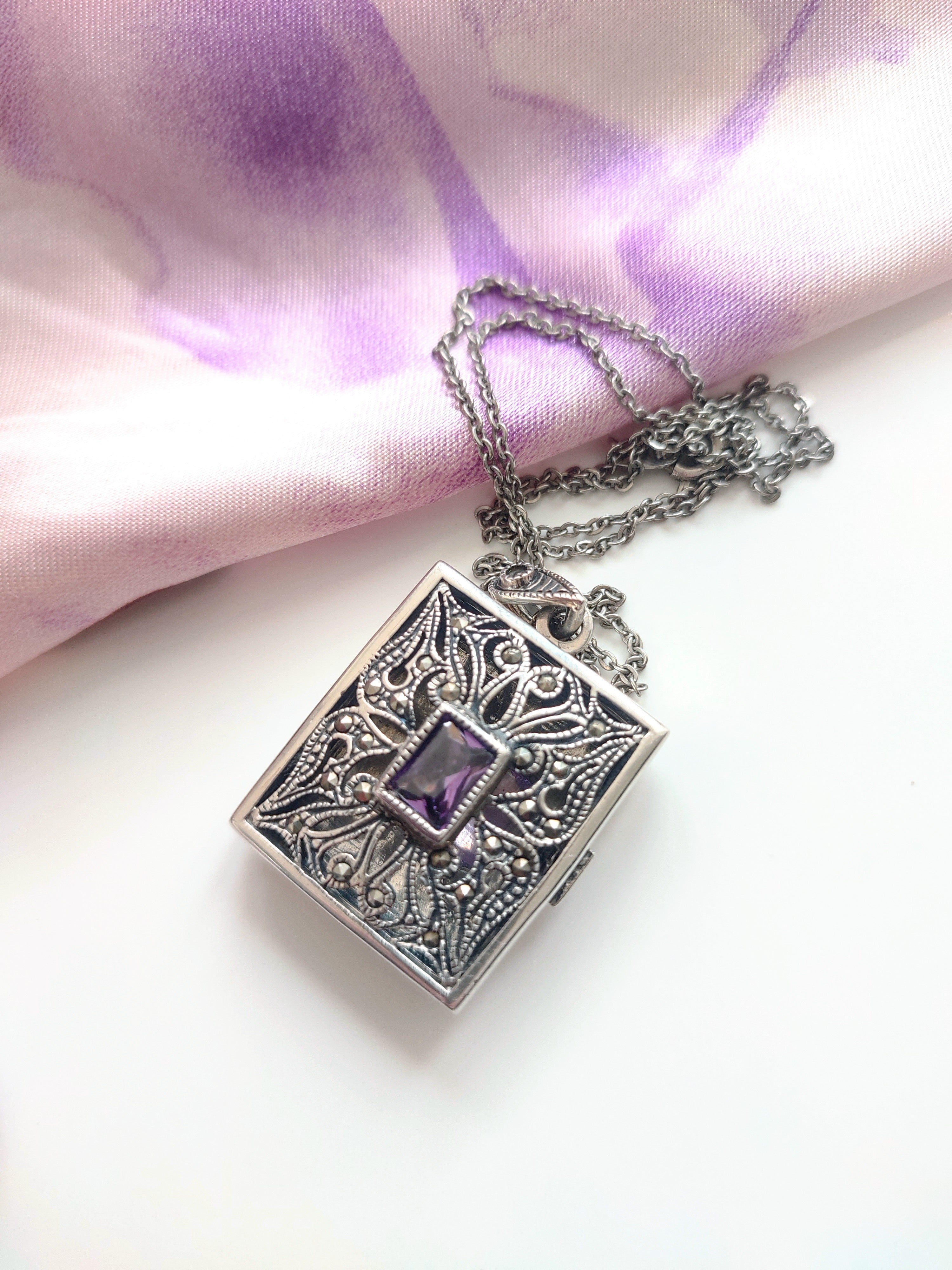 Vintage silver photo locket with Amethyst stone