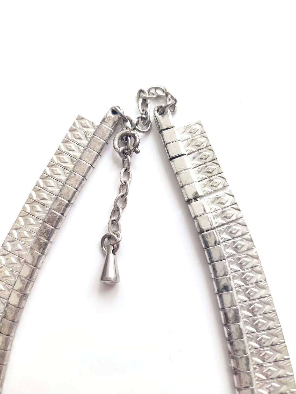 Vintage Cleopatra choker panel necklace silver plated metal