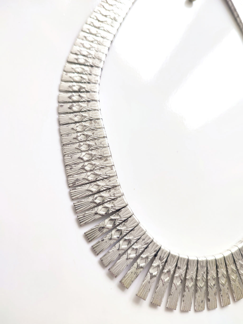 Vintage Cleopatra choker panel necklace silver plated metal