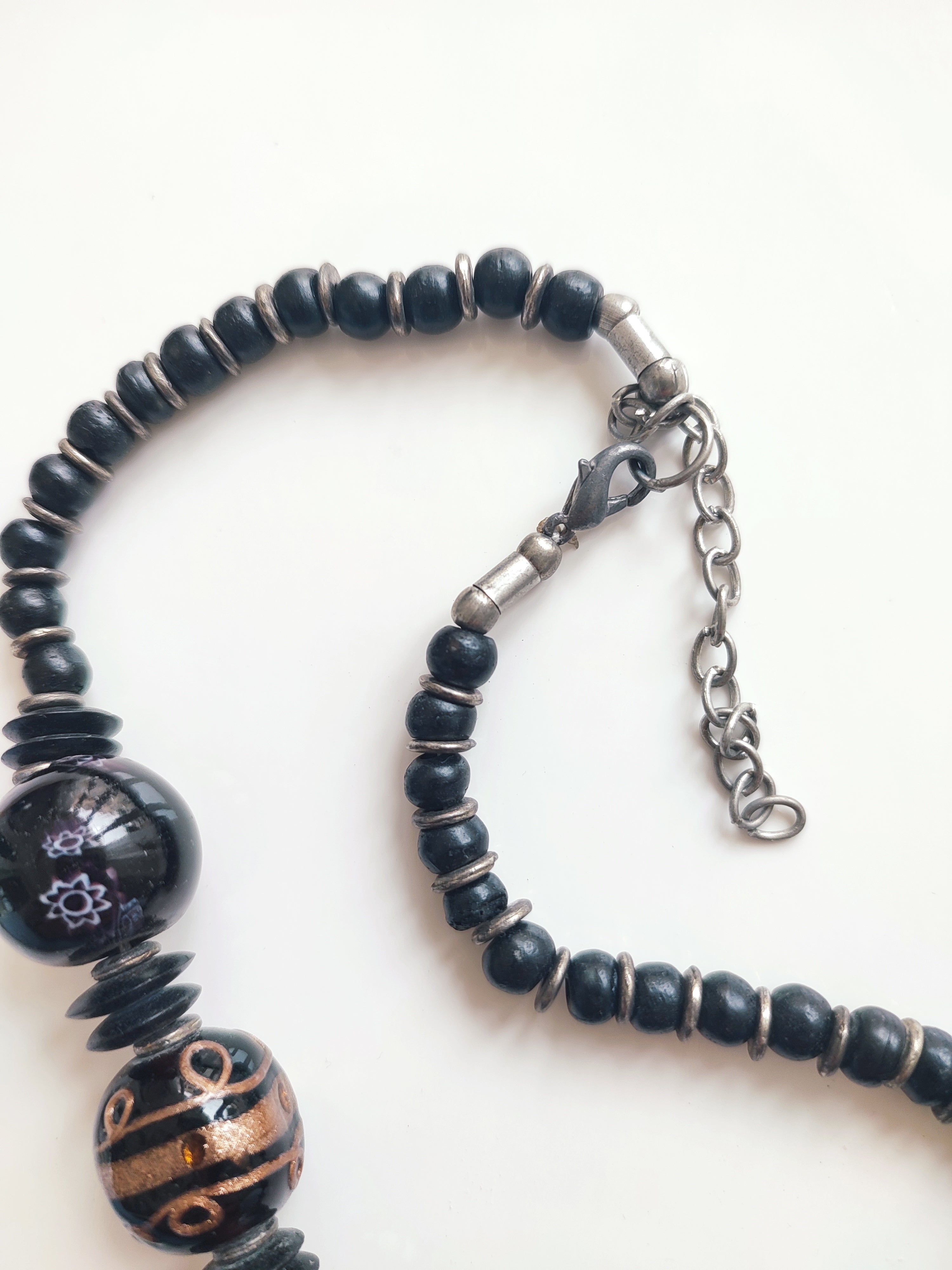 Black and copper handmade glass bead necklace