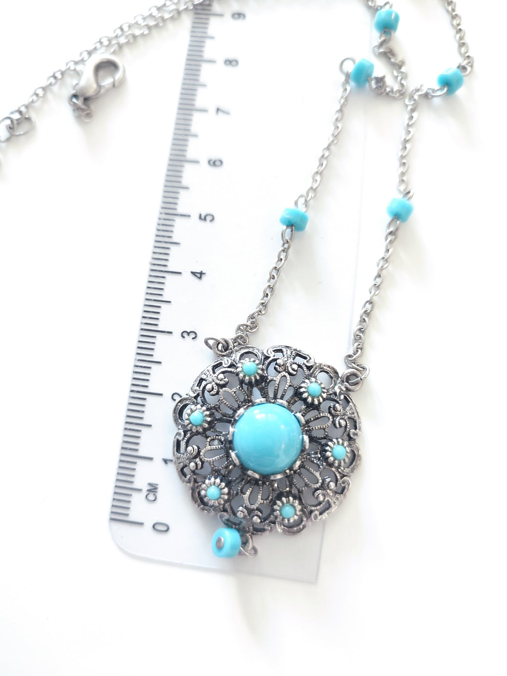 Boho Filigree Necklace with Turquoise Accents