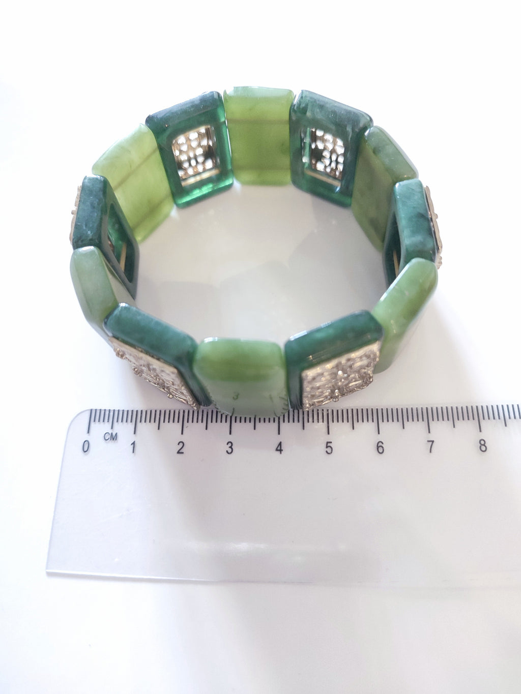 Vintage 1960 bracelet Faux Jade & Gold Filigree