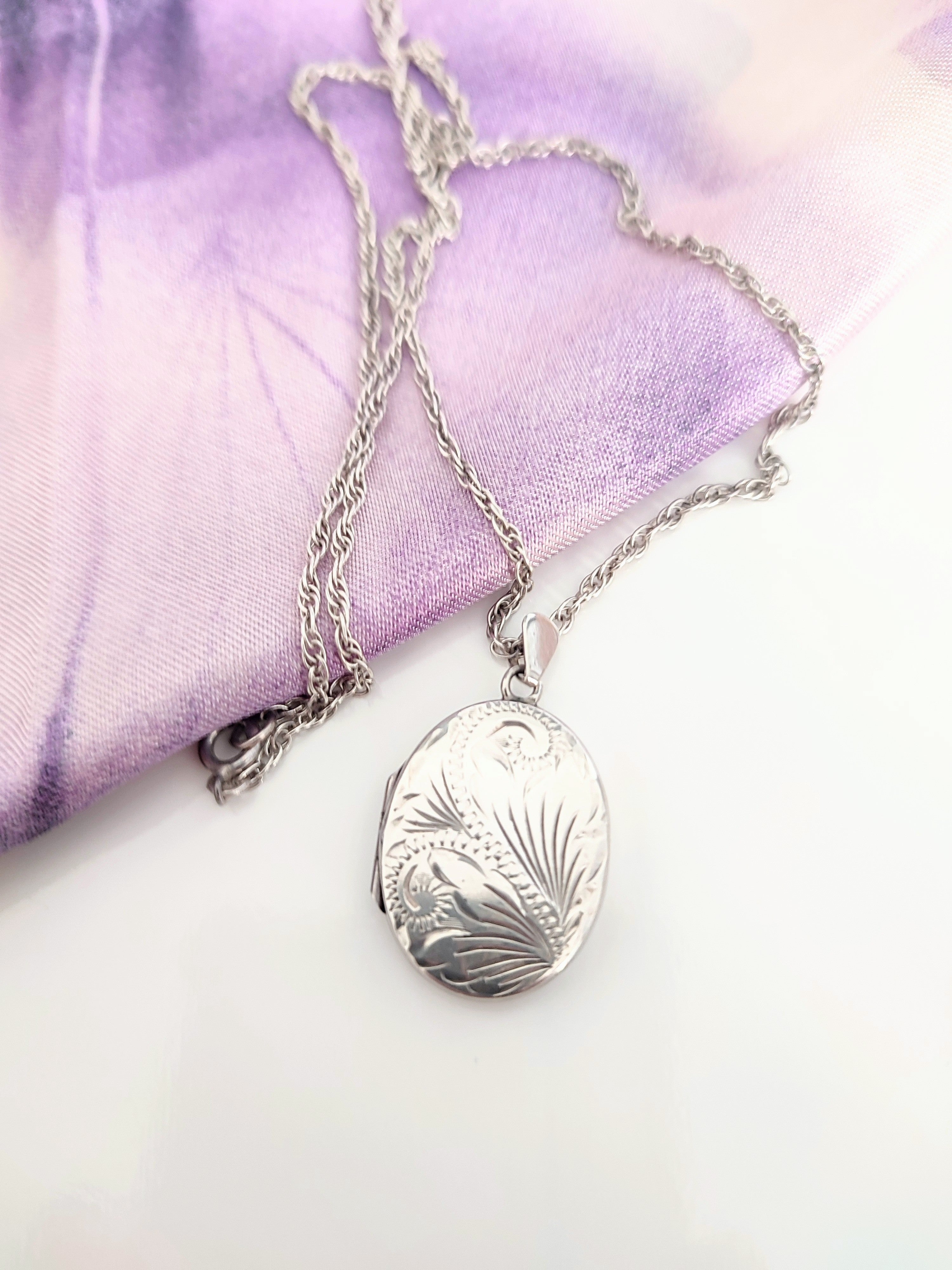 Vintage silver photo locket on silver chain
