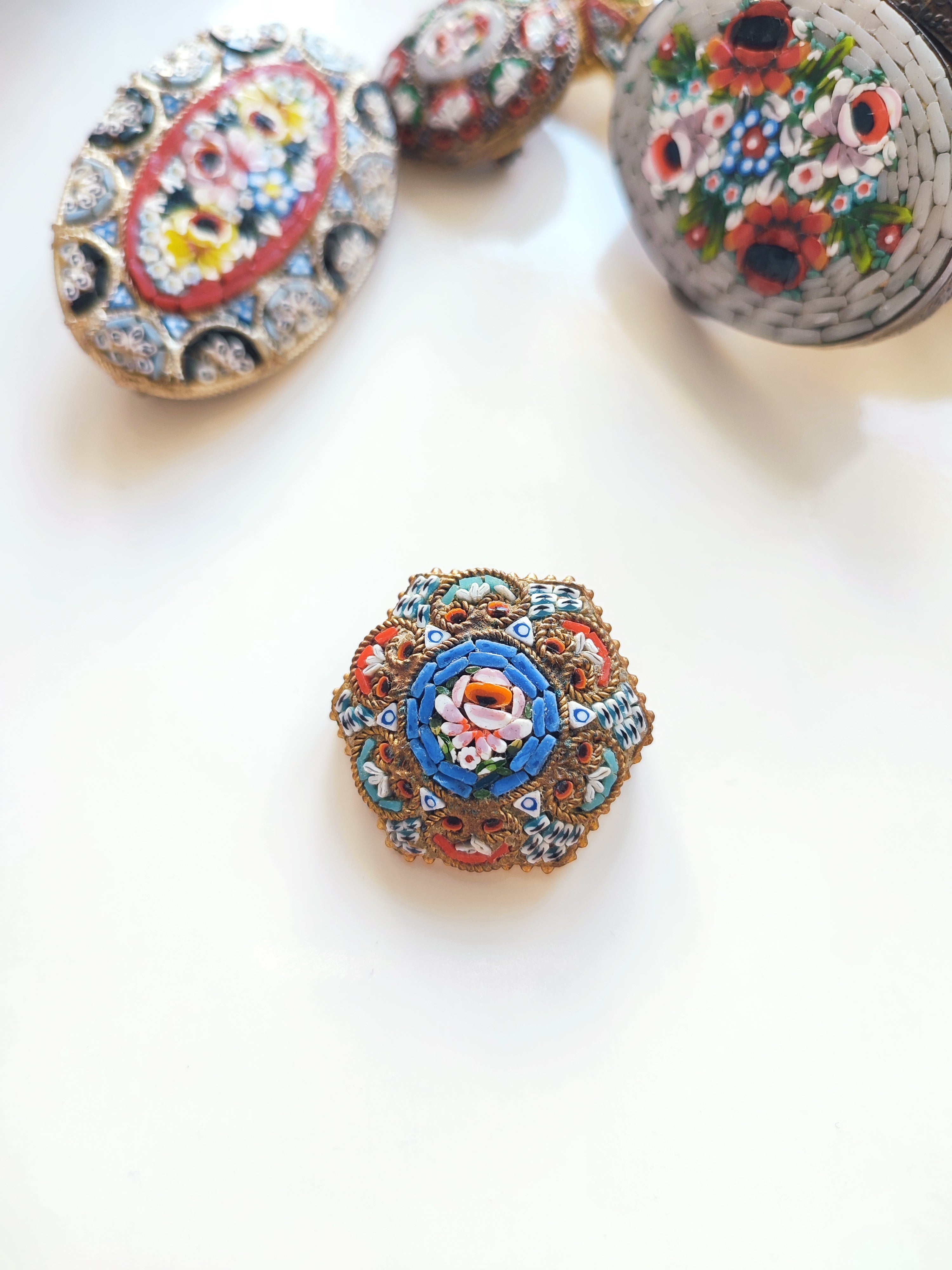 Micro Mosaic Vintage floral brooch Italy