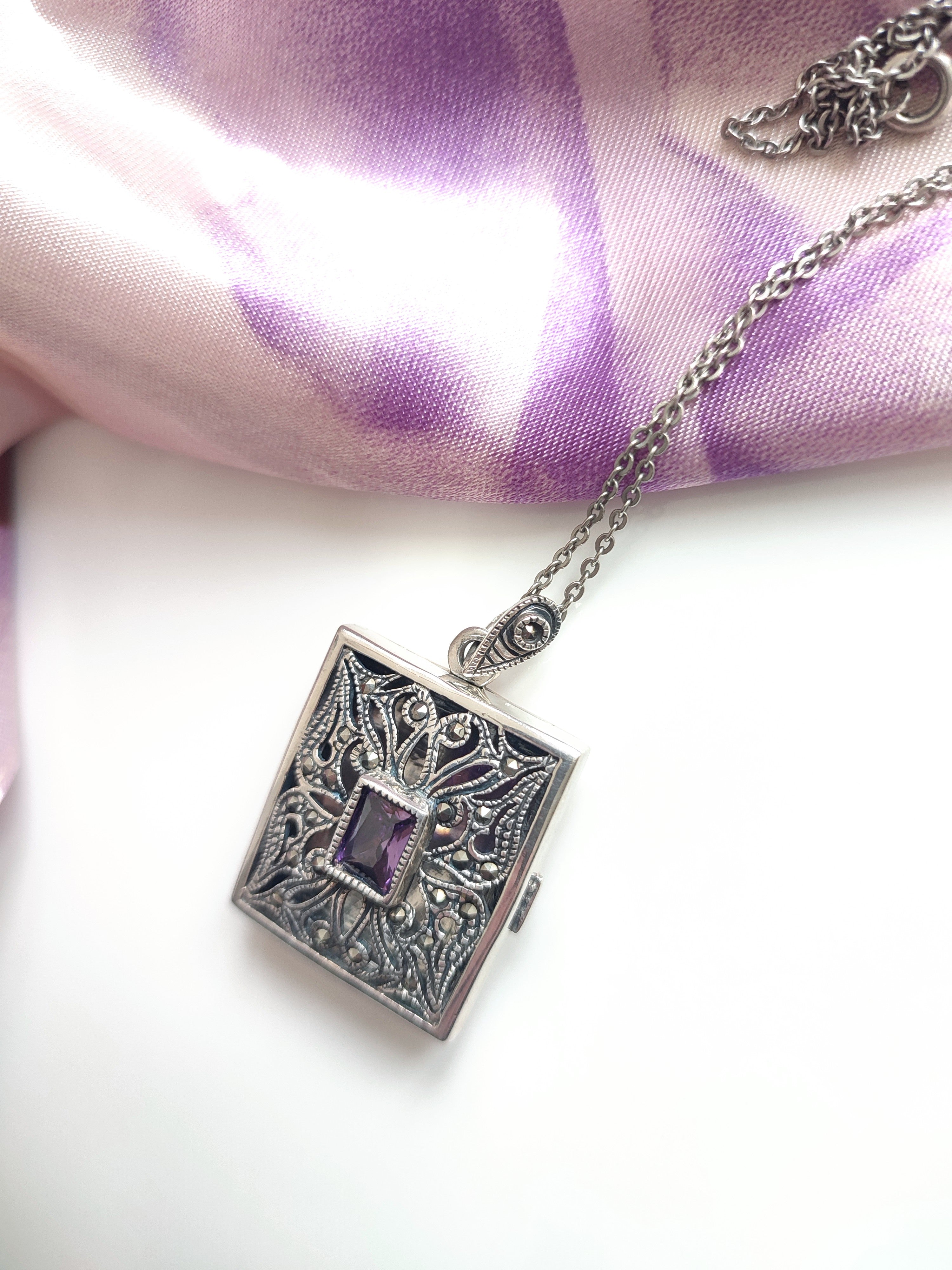 Vintage silver photo locket with Amethyst stone