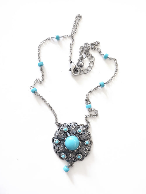 Boho filigree turquoise necklace Navajo style