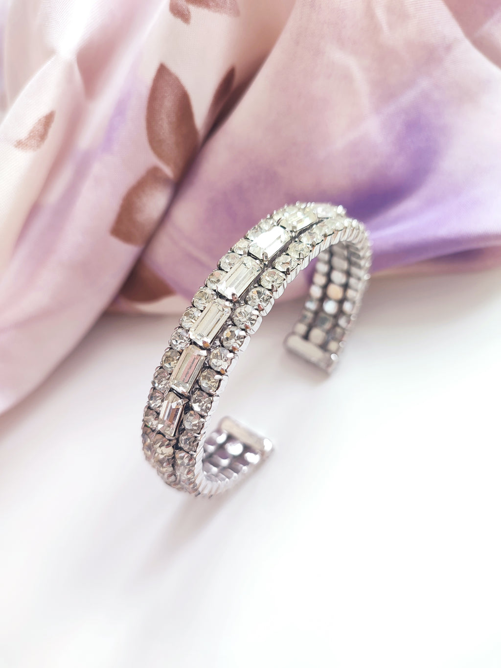 Vintage crystal cuff bracelet - sparkly rhinestone bracelet 1970