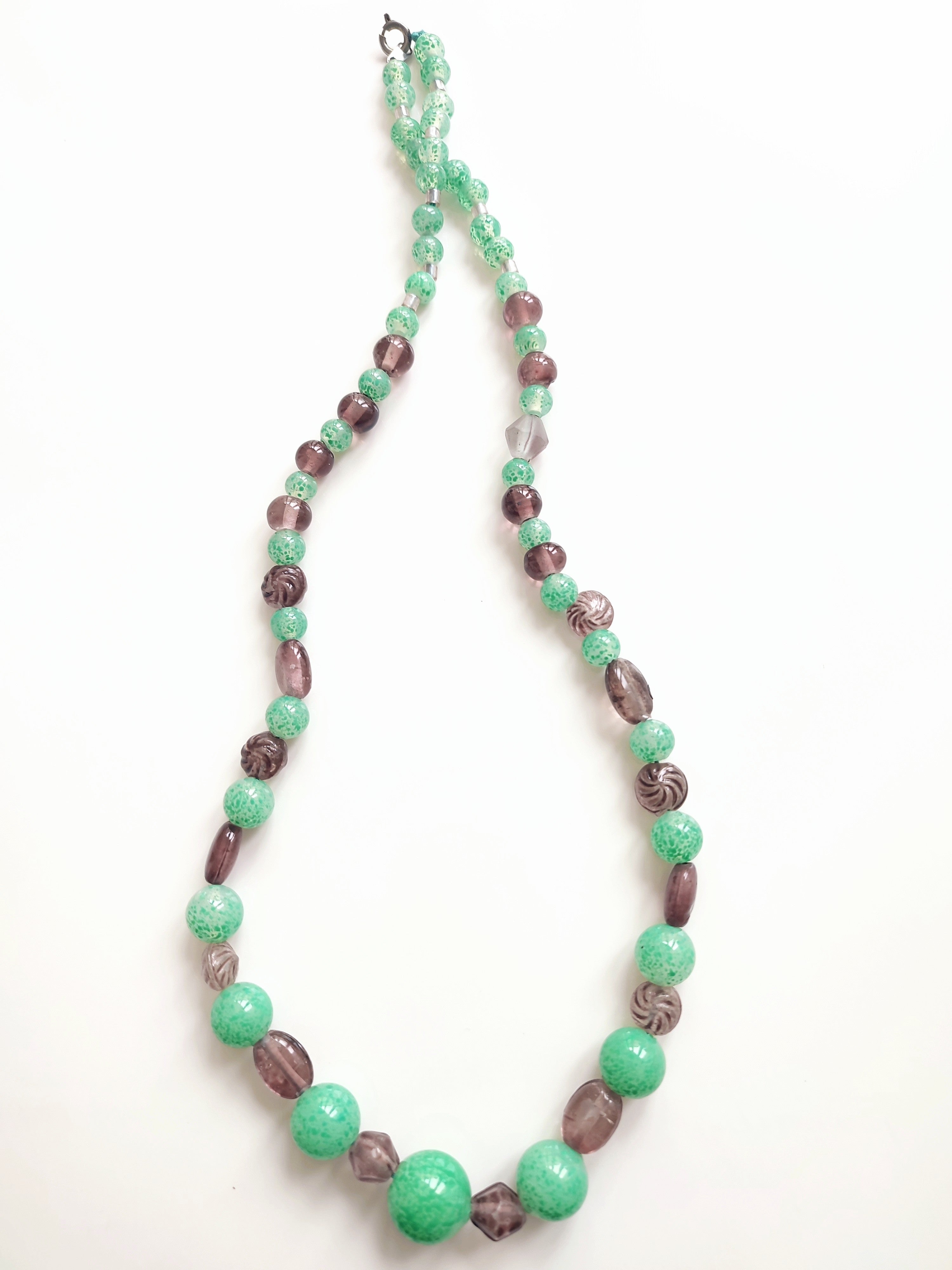 Vintage glass bead necklace jade colours