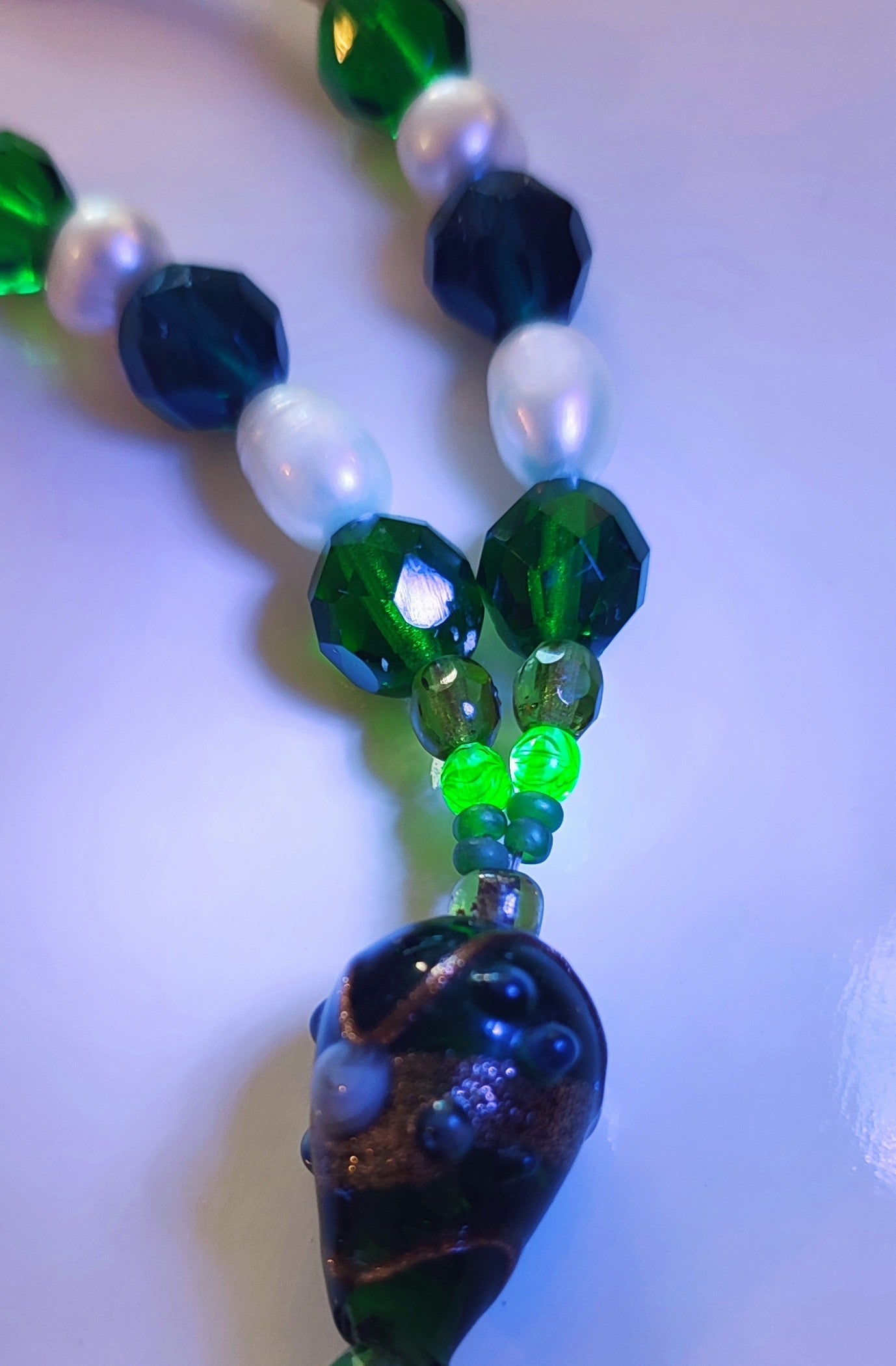 Lampwork uranium glass bead necklace