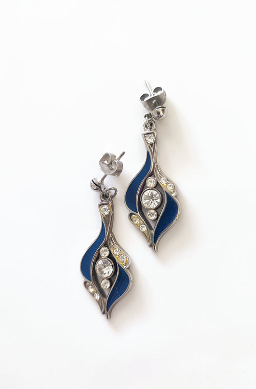 Vintage blue enamel drop earrings