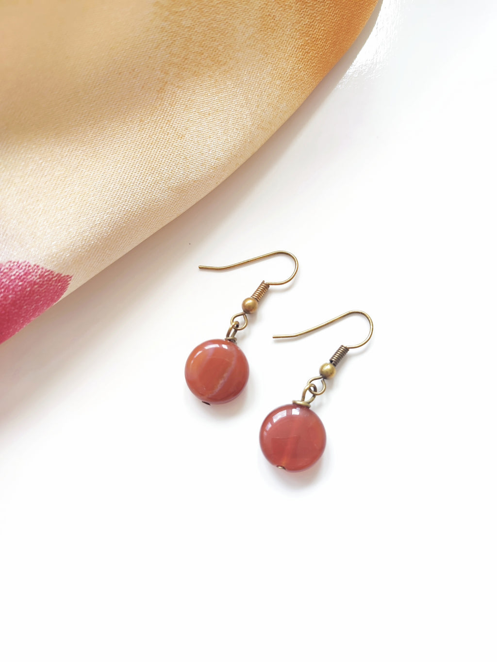 Red Agate natural stone round earrings