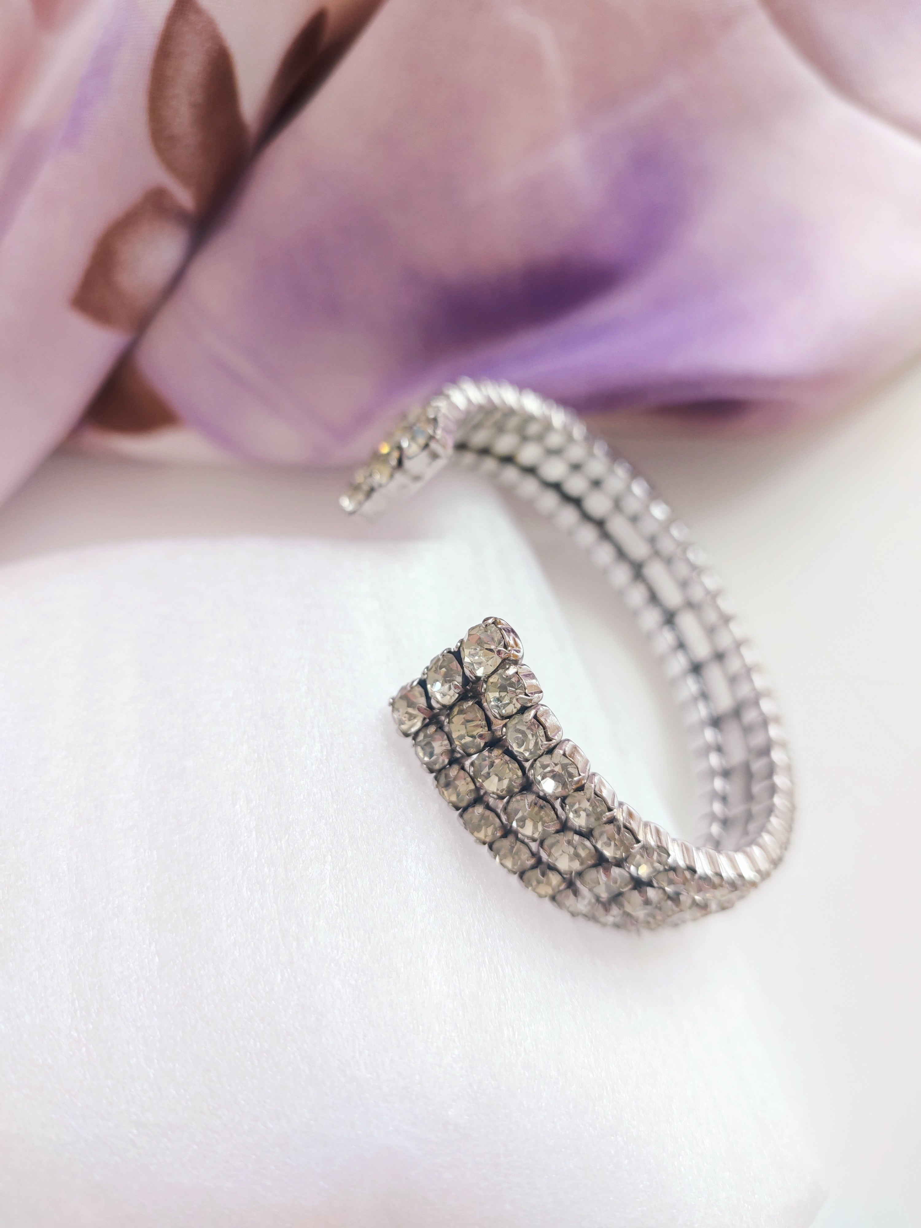 Vintage crystal cuff bracelet - sparkly rhinestone bracelet 1970