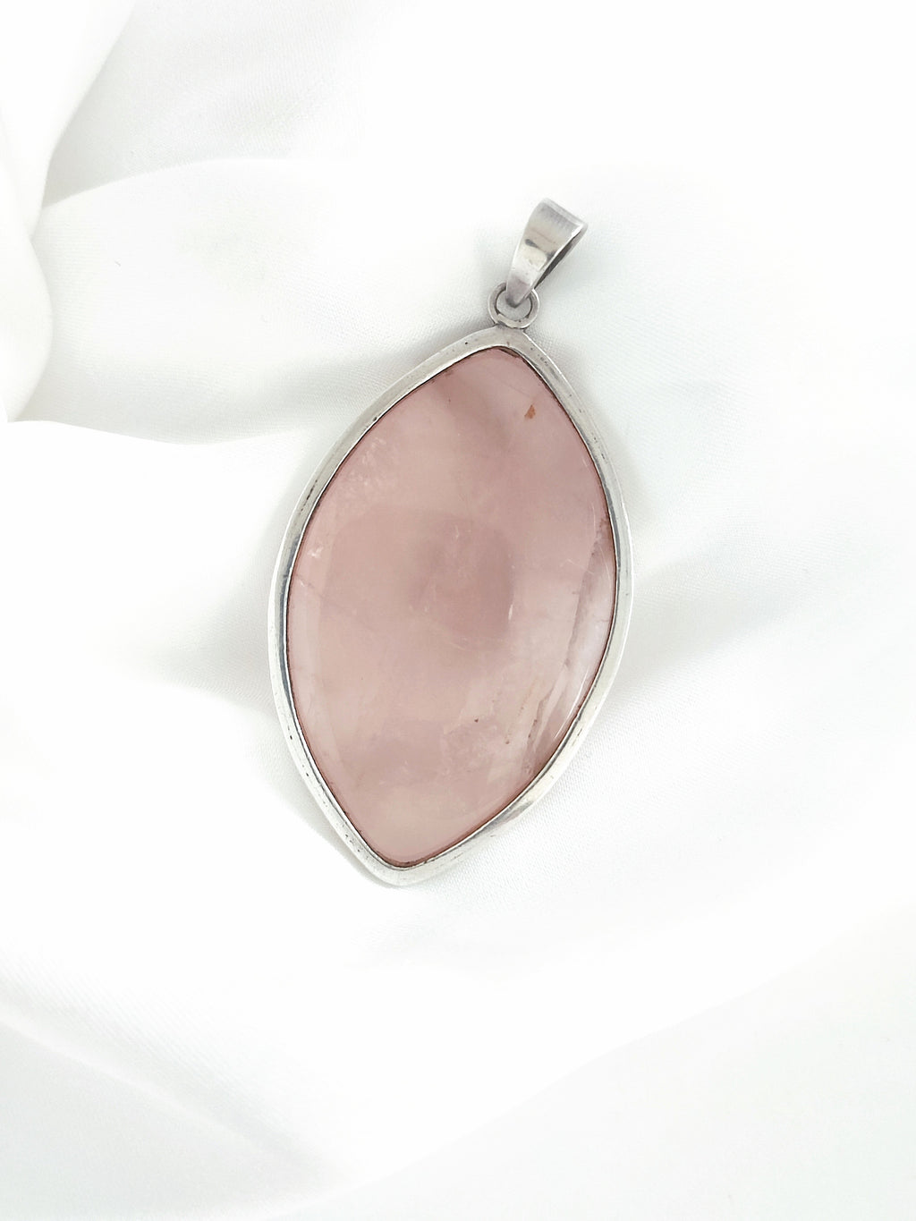 Large Natural Rose quartz silver pendant