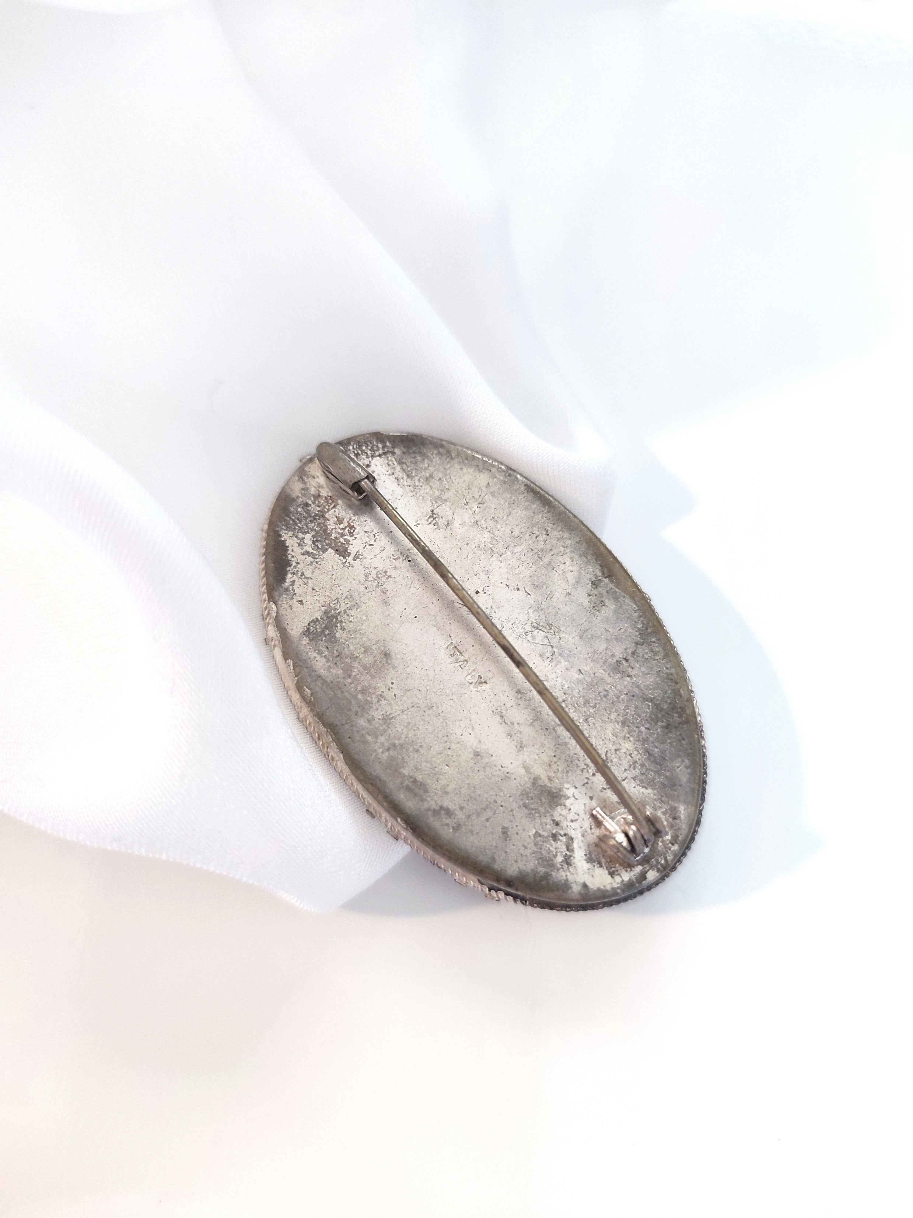 Large micro mosaic vintage brooch