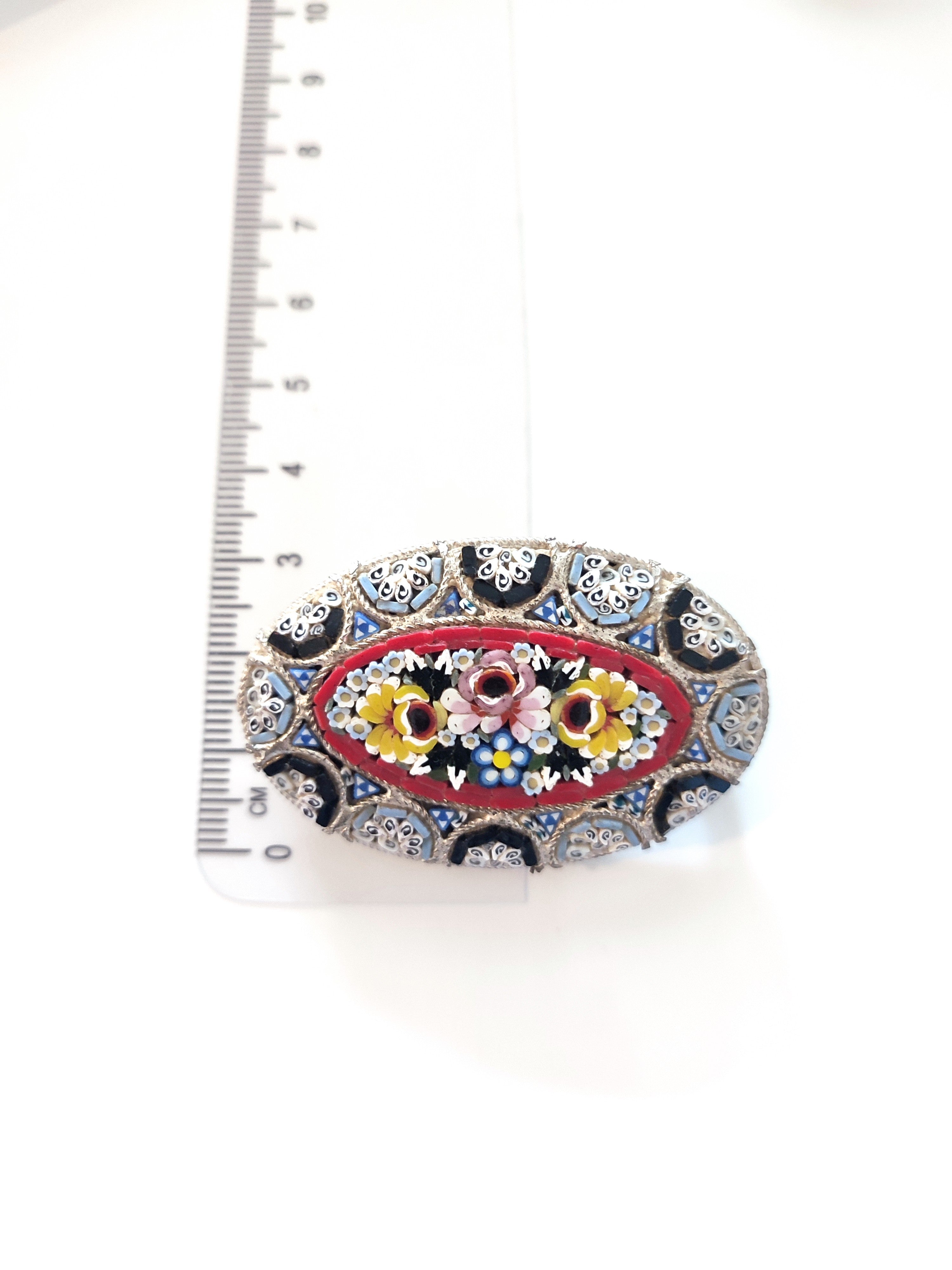 Large micro mosaic vintage brooch