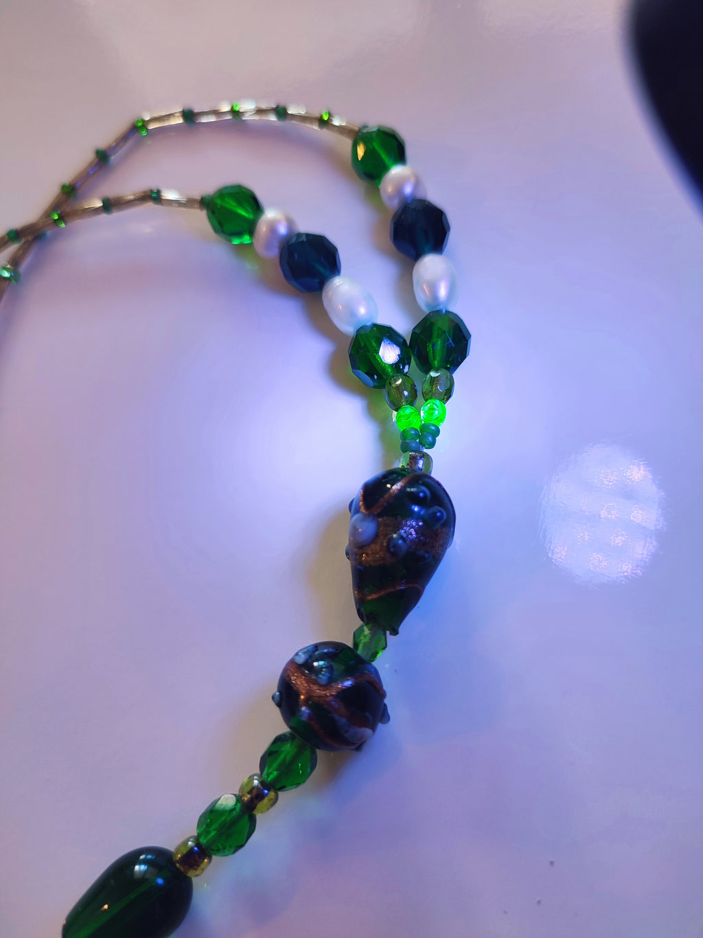 Lampwork uranium glass bead necklace