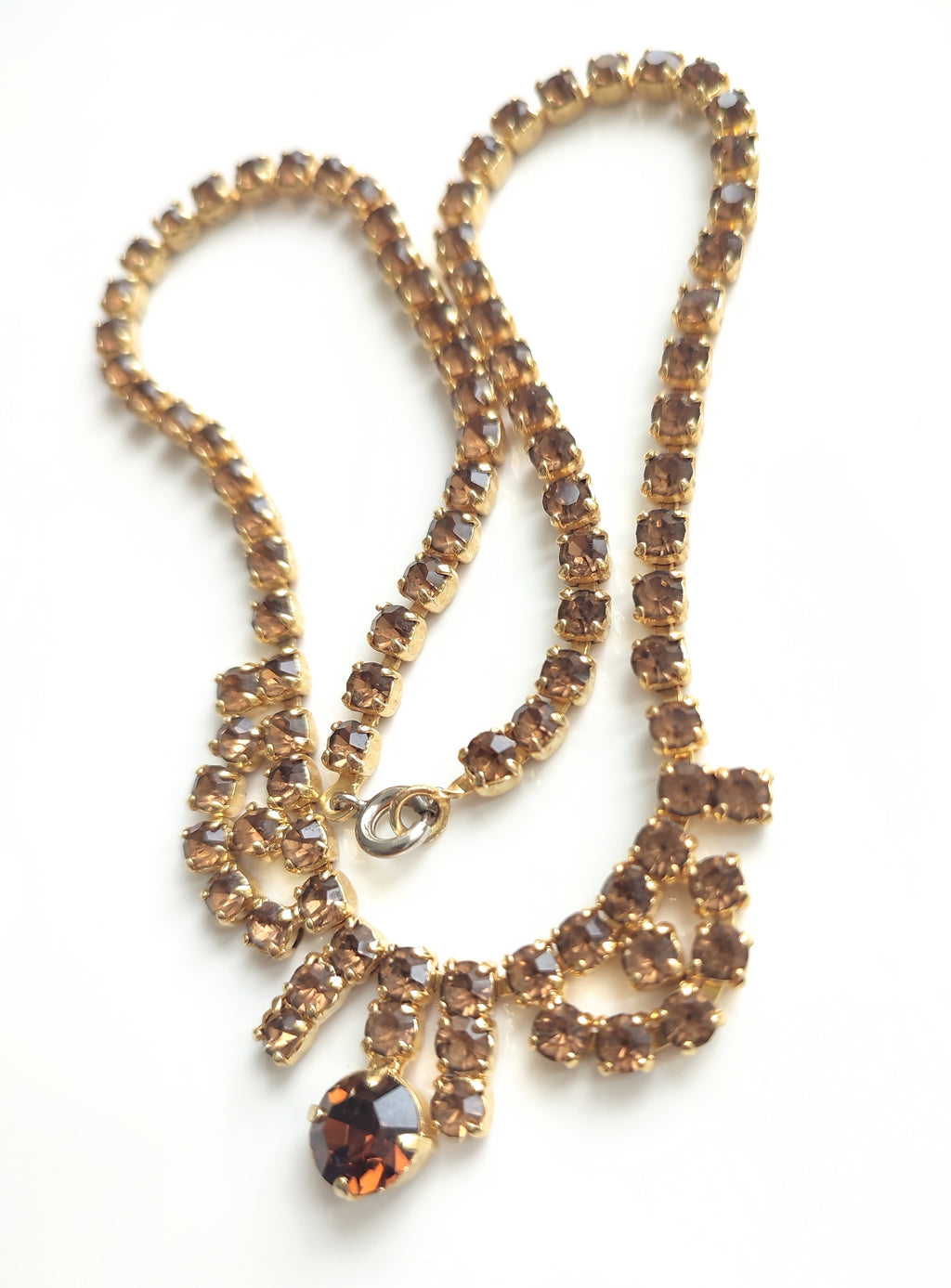 Vintage 1950s Smoky Topaz Rhinestone Necklace