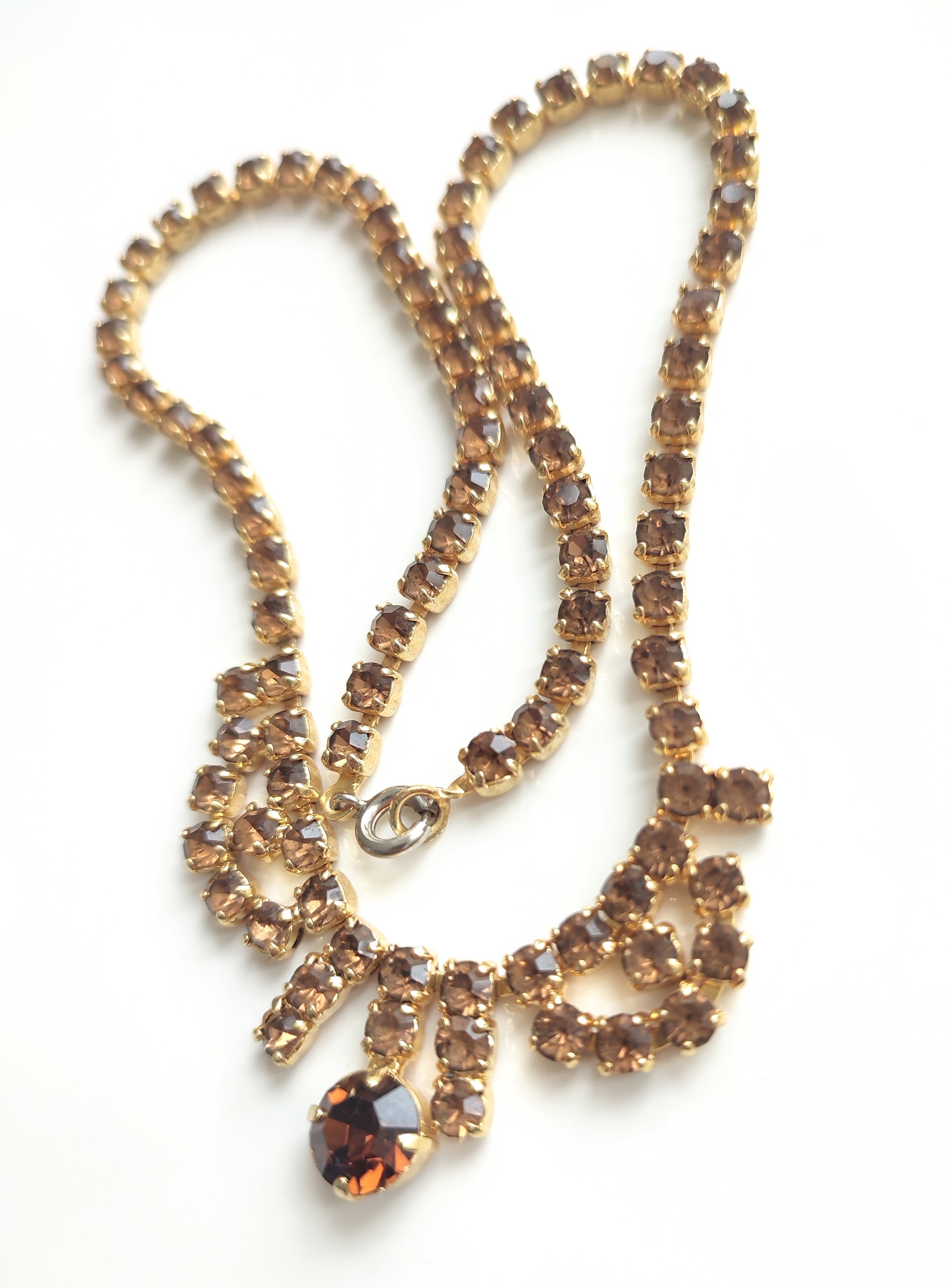 Vintage 1950s Smoky Topaz Rhinestone Necklace